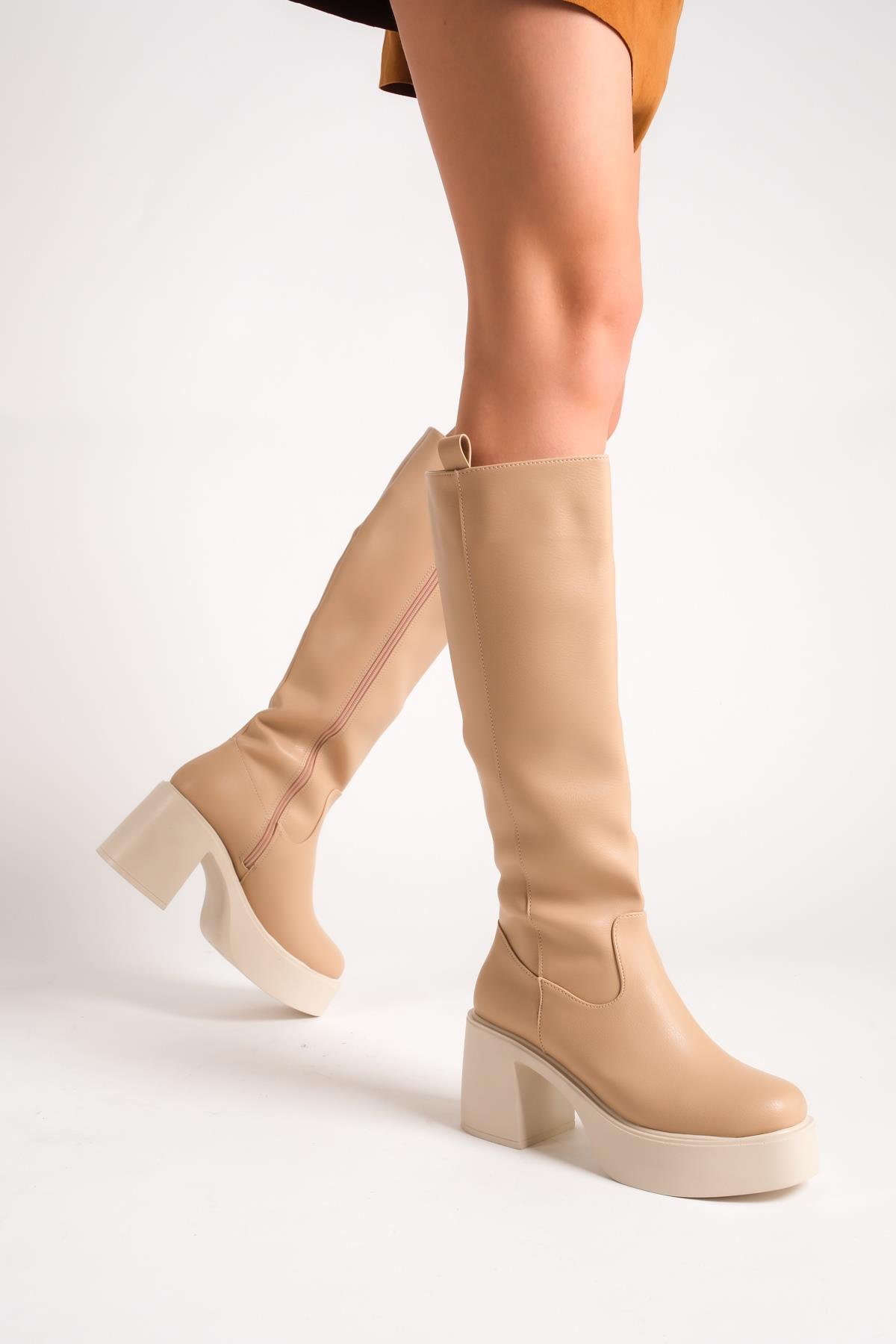 Mostar Ten Mat Kalın Platform Topuklu Günlük Çizme - Görsel 2