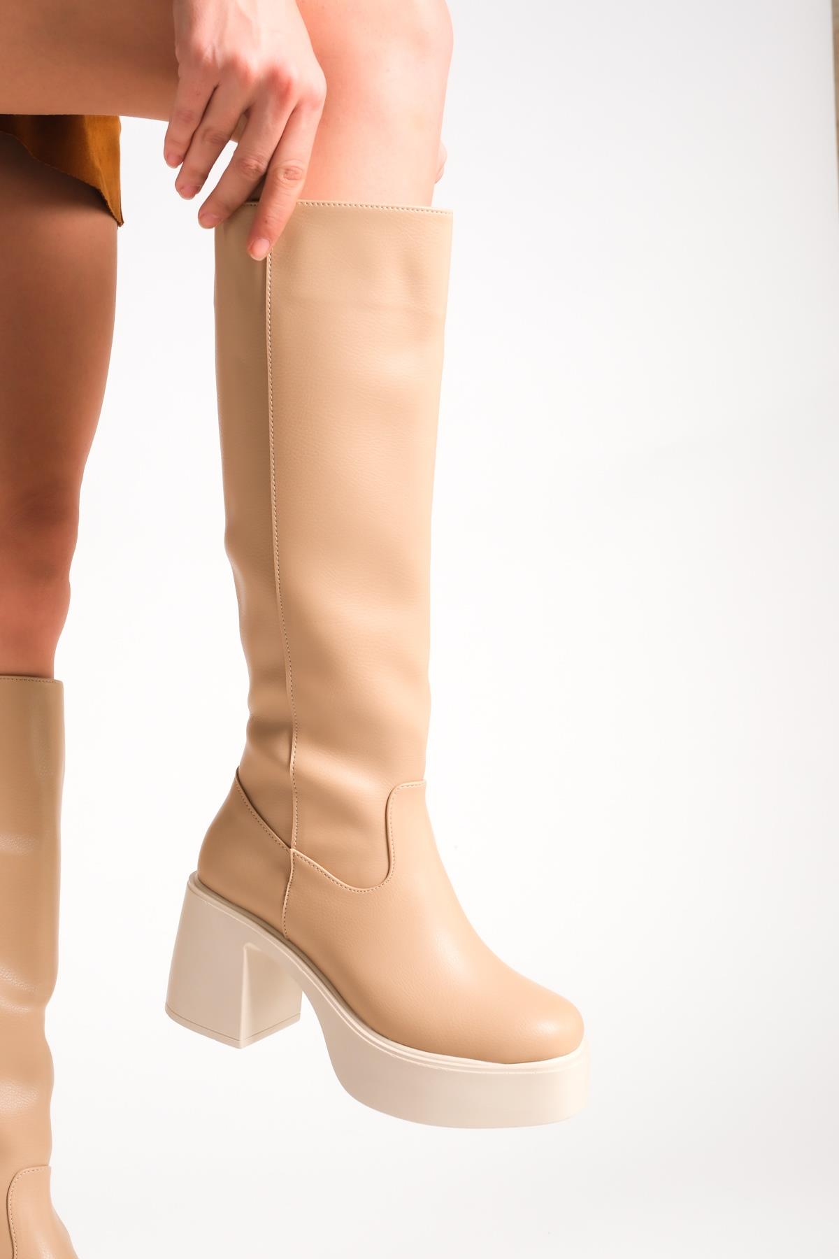 Mostar Ten Mat Kalın Platform Topuklu Günlük Çizme - Görsel 4