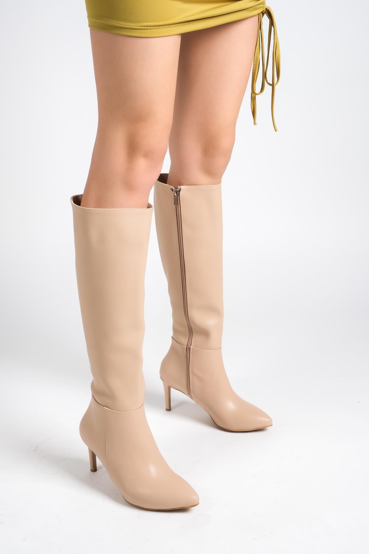 İlibri Ten Mat İnce Topuklu Klasik Çizme - Görsel 2