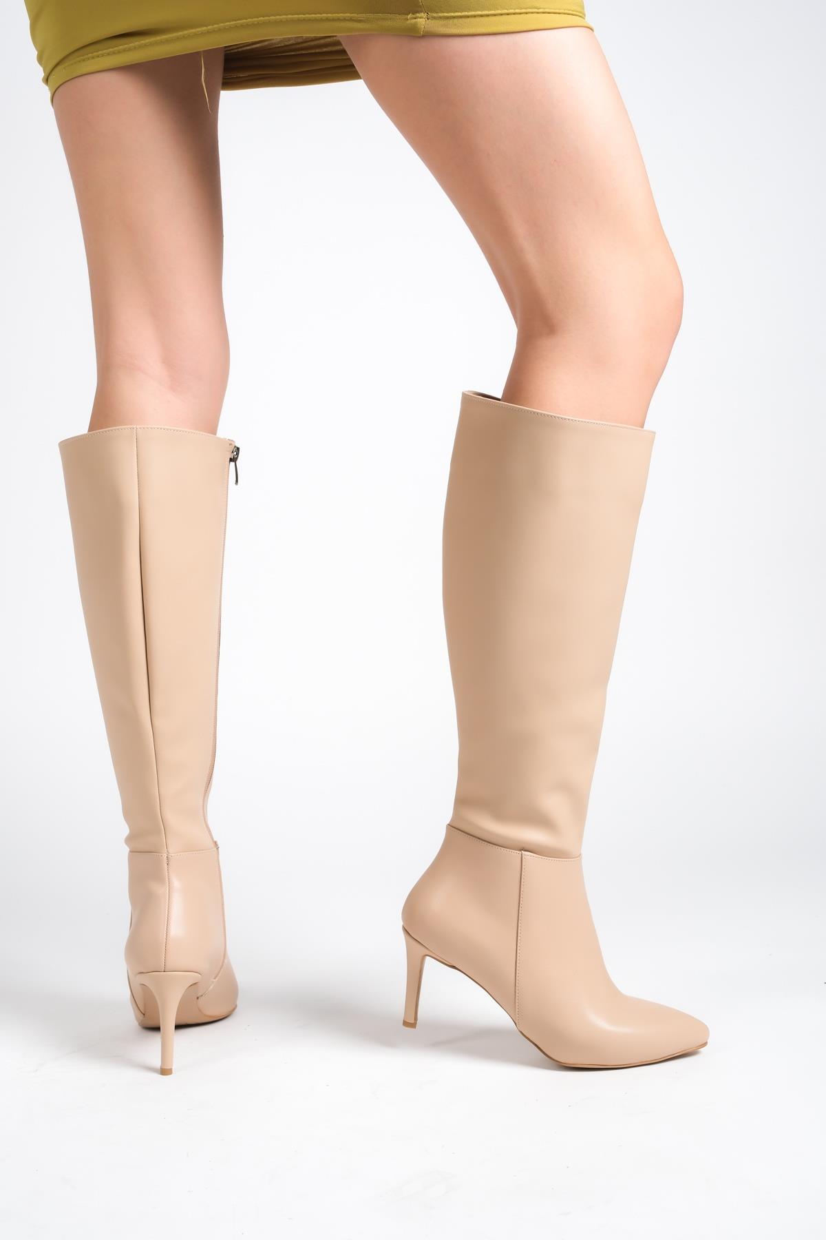 İlibri Ten Mat İnce Topuklu Klasik Çizme - Görsel 3