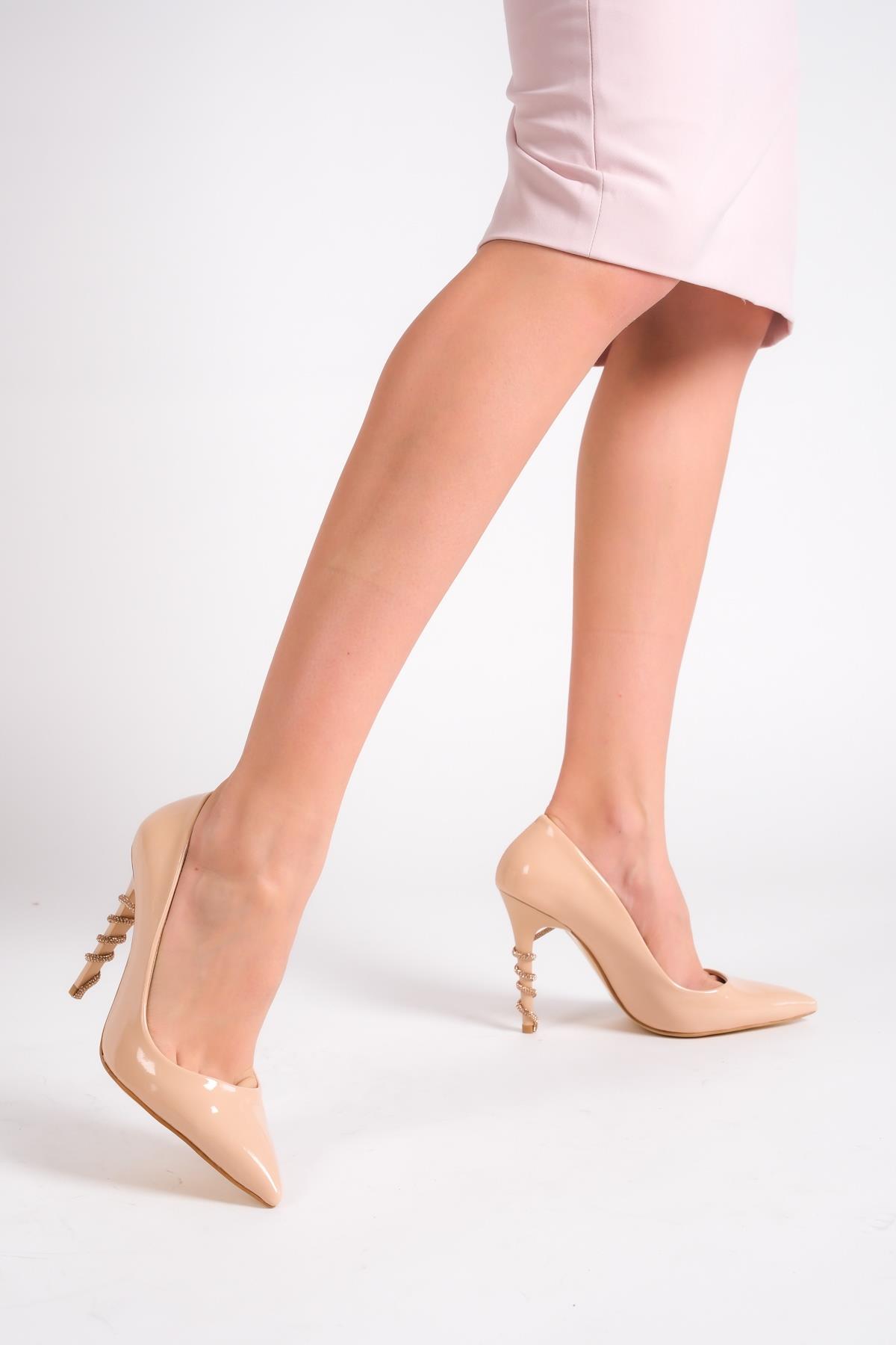 Giga Ten Rugan Taşlı Yüksek Topuklu Stiletto Abiye Ayakkabı - Görsel 4