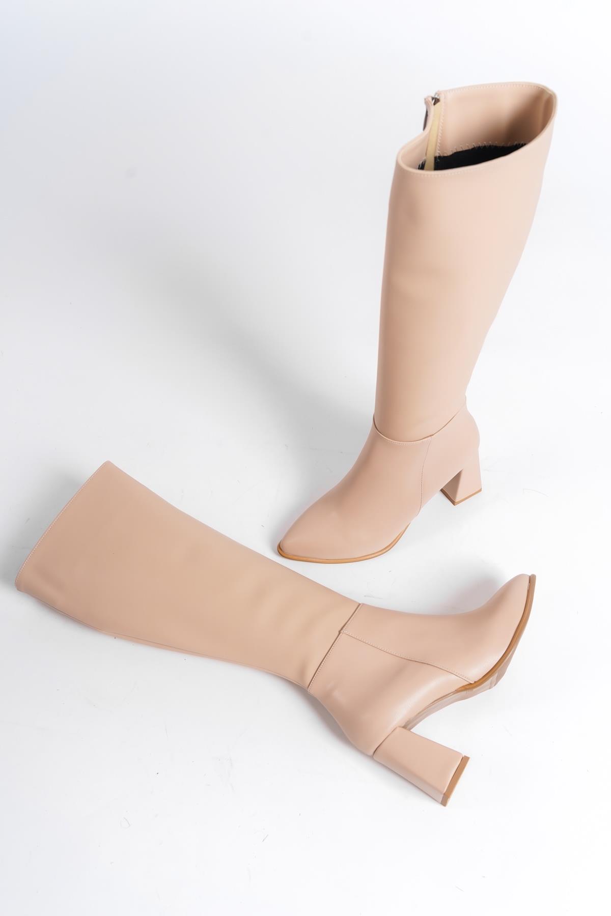 Kalibri Ten Mat Kalın Topuklu Günlük Klasik Çizme - Görsel 2