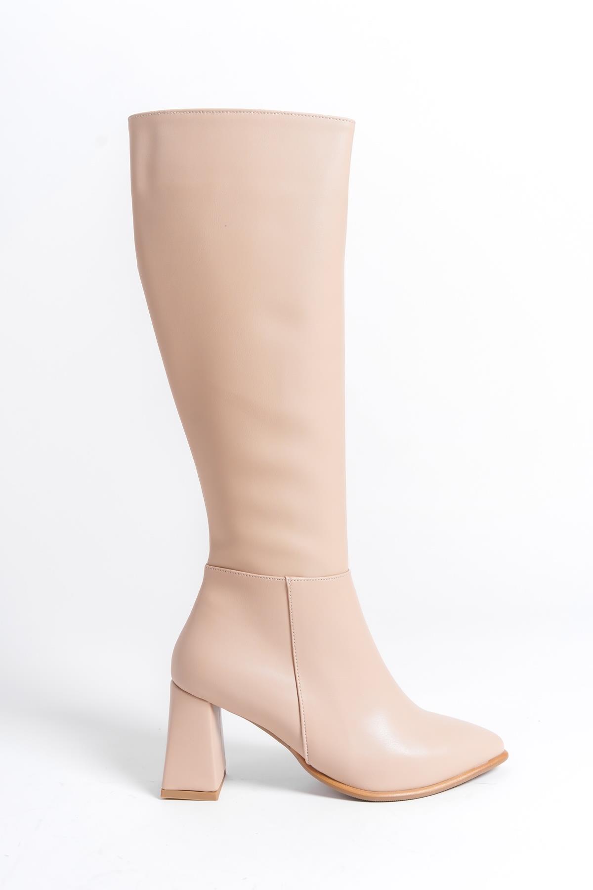 Kalibri Ten Mat Kalın Topuklu Günlük Klasik Çizme - Görsel 6