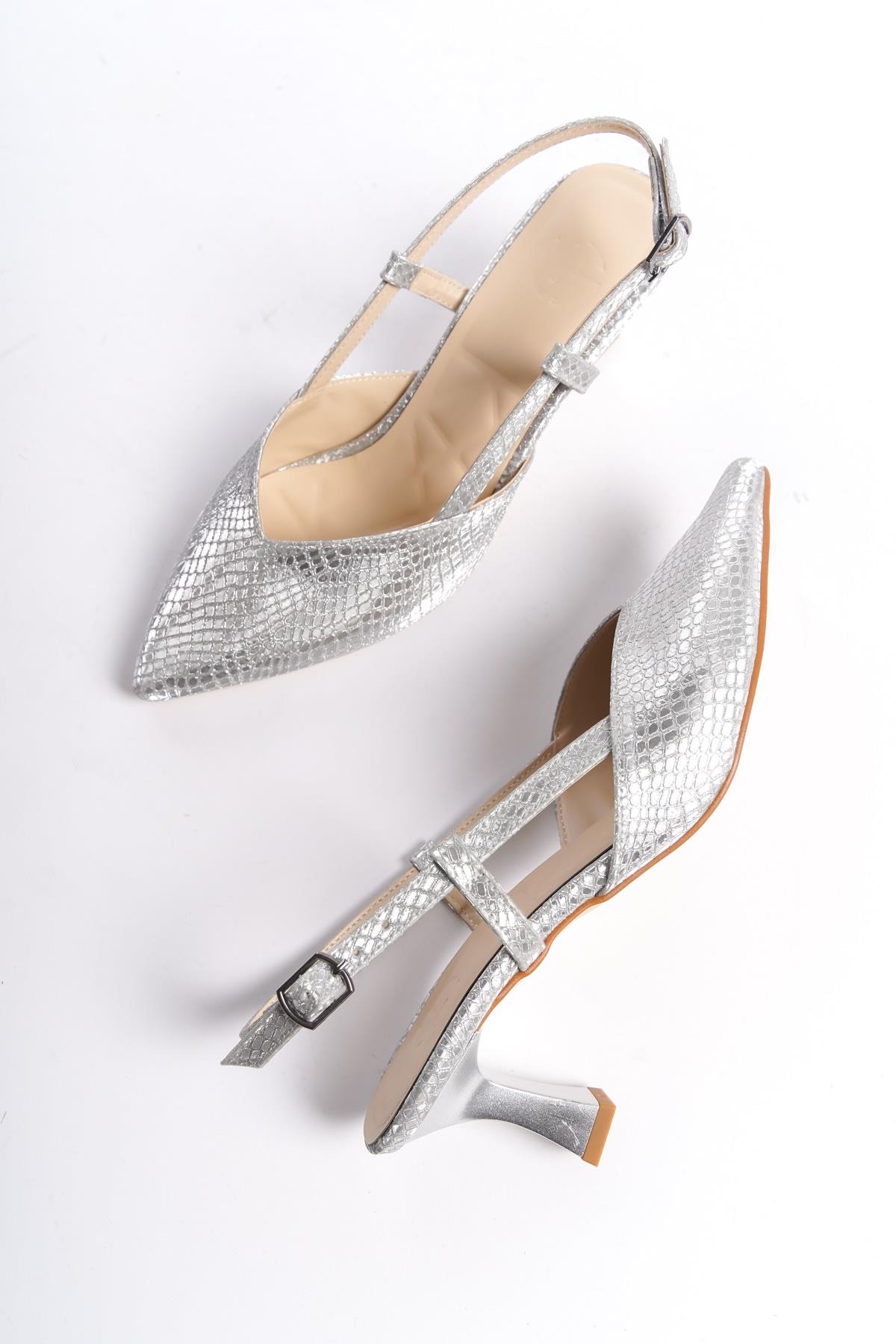 ParParS Parıltılı Gümüş Kısa Topuklu Abiye Ayakkabı - Görsel 3