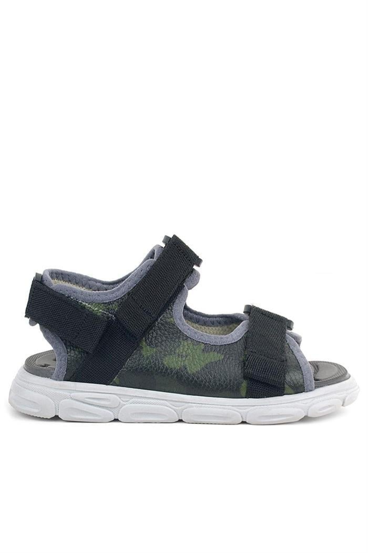 Hakiki Deri Yeşil Kamuflaj Desenli Siyah Çocuk Sandalet - Görsel 3