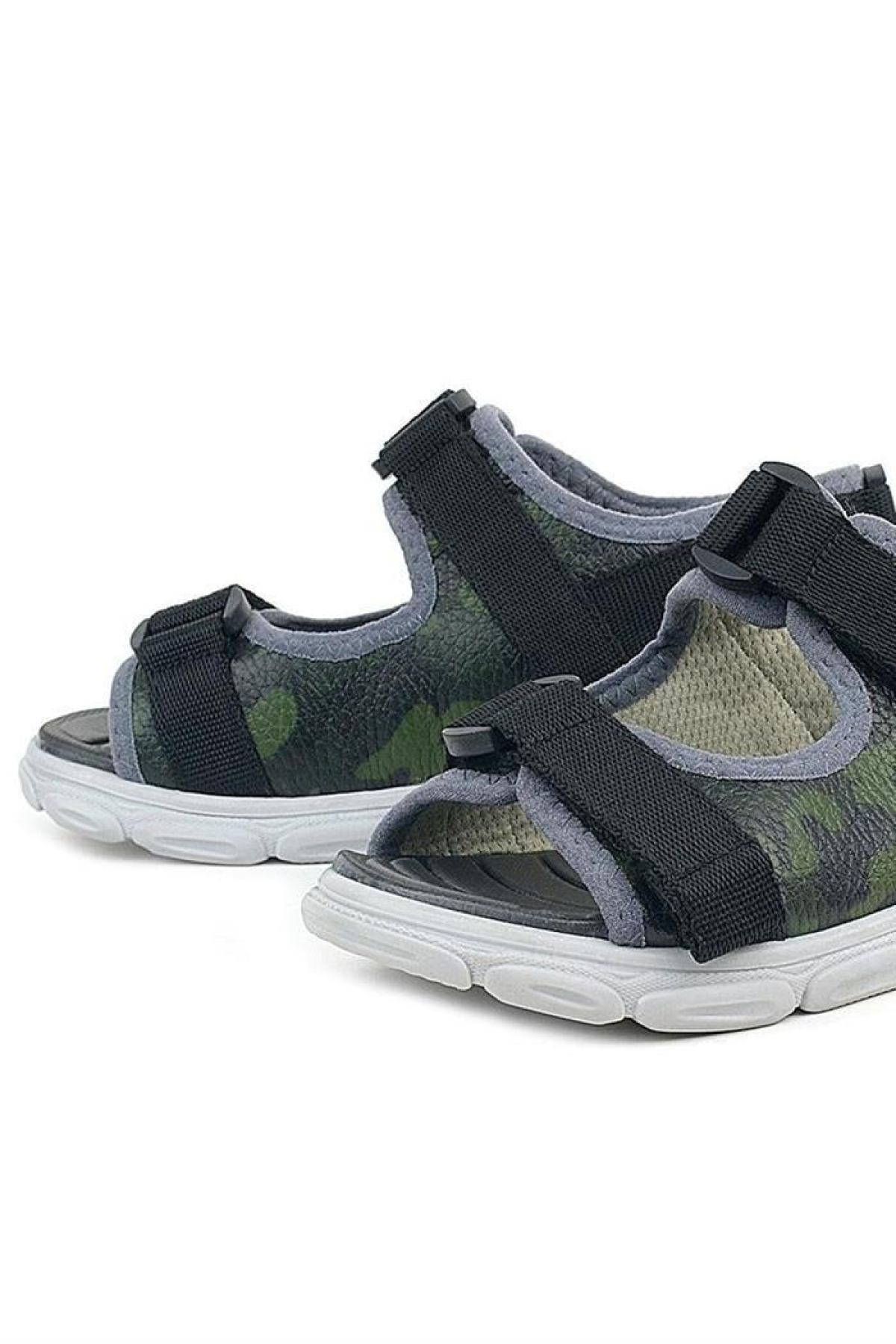 Hakiki Deri Yeşil Kamuflaj Desenli Siyah Çocuk Sandalet - Görsel 7