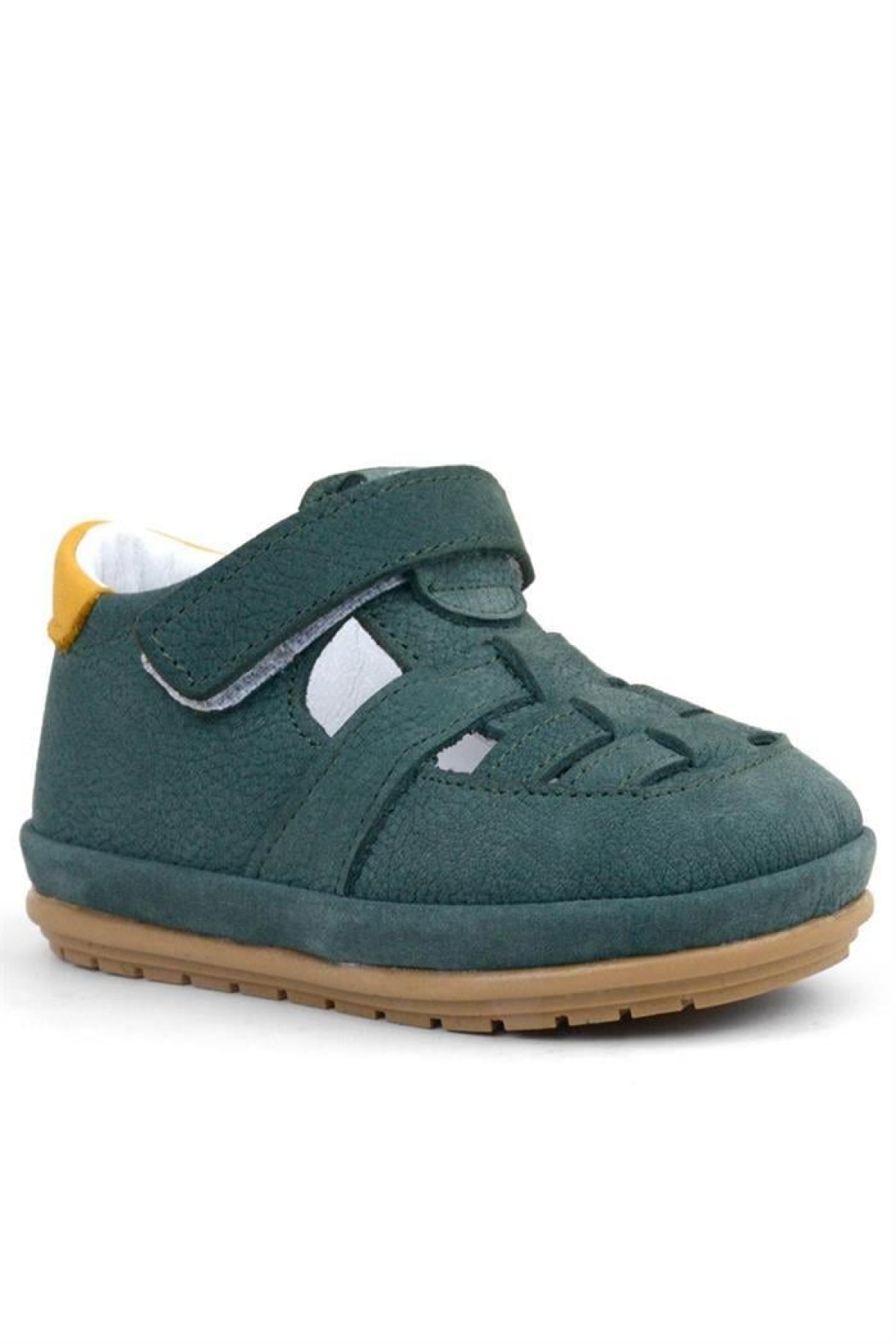 Muppet Hakiki Deri Yeşil Sarı Cırtlı Anatomik Bebek Sandalet Ayakkabı - Görsel 2