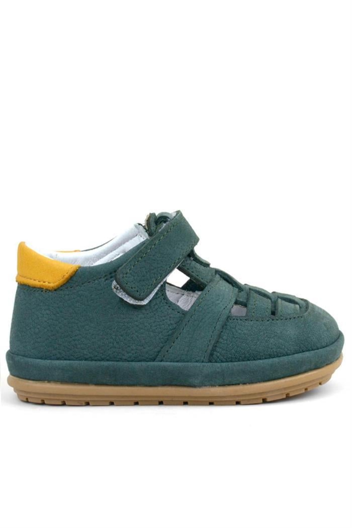 Muppet Hakiki Deri Yeşil Sarı Cırtlı Anatomik Bebek Sandalet Ayakkabı - Görsel 3