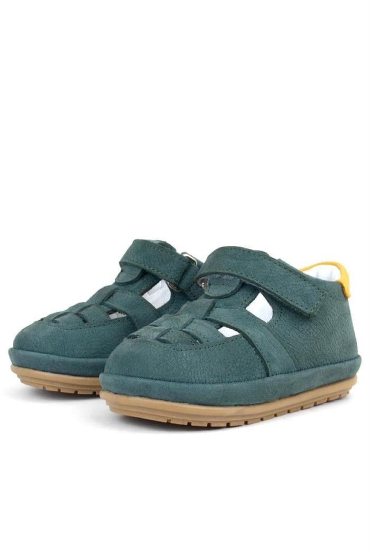 Muppet Hakiki Deri Yeşil Sarı Cırtlı Anatomik Bebek Sandalet Ayakkabı - Görsel 5