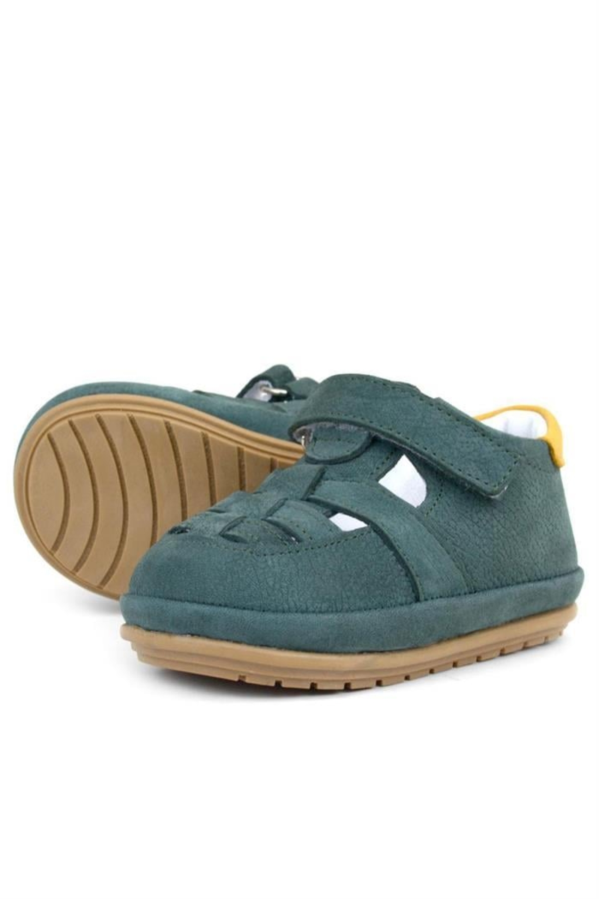 Muppet Hakiki Deri Yeşil Sarı Cırtlı Anatomik Bebek Sandalet Ayakkabı - Görsel 6