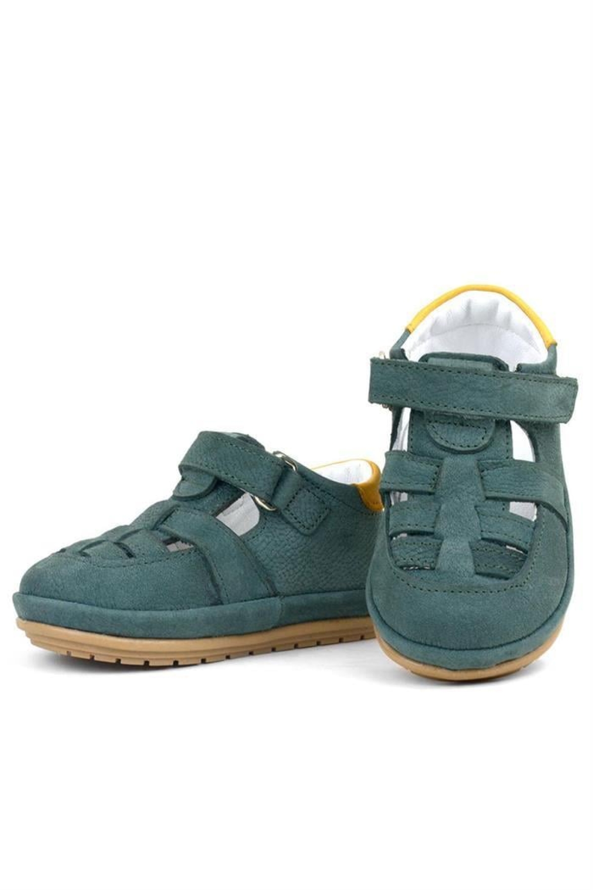 Muppet Hakiki Deri Yeşil Sarı Cırtlı Anatomik Bebek Sandalet Ayakkabı - Görsel 7