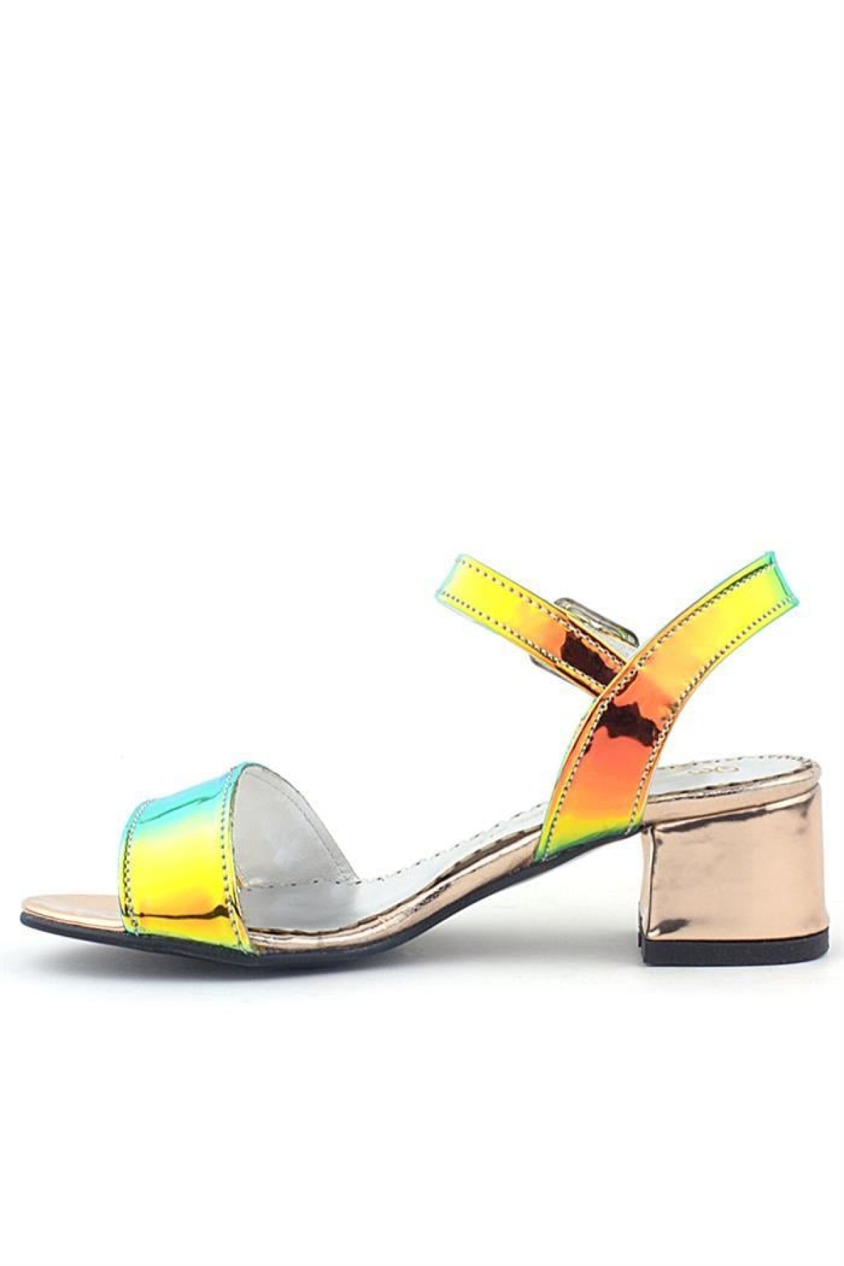 Pony Hologram Bakır Yeşil Kalın Topuklu Kız Çocuk Taş Detaylı Abiye Ayakkabı - Görsel 4