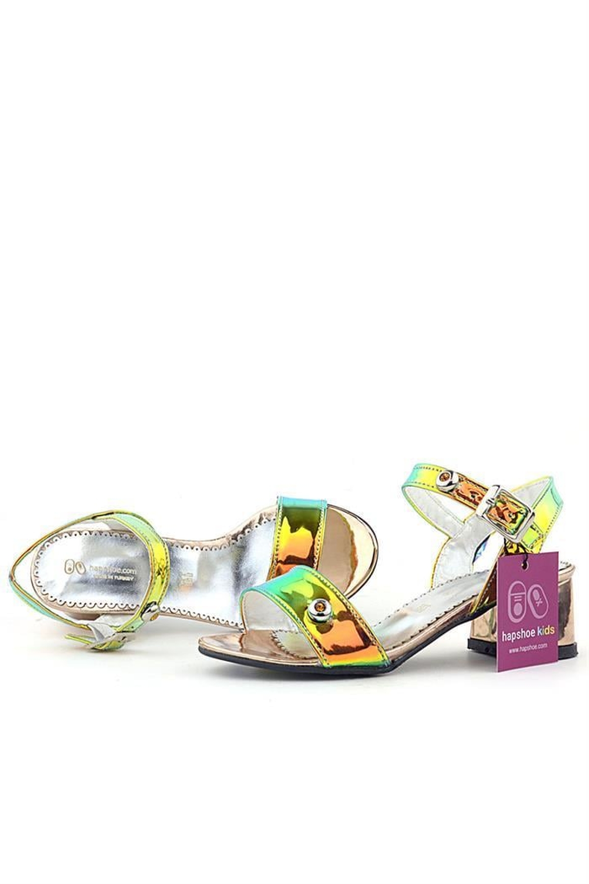 Pony Hologram Bakır Yeşil Kalın Topuklu Kız Çocuk Taş Detaylı Abiye Ayakkabı - Görsel 7