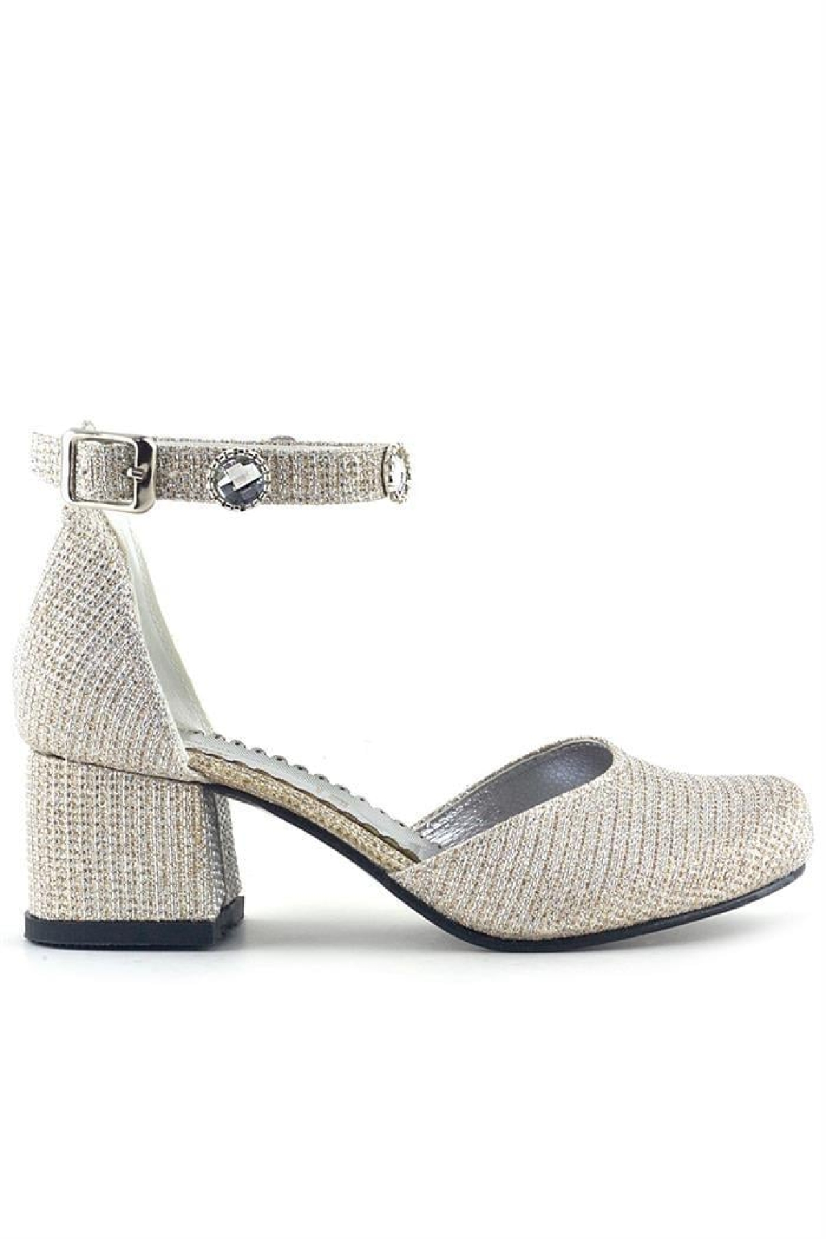 Merida Light Gold Simli Kalın Topuklu Taş Detaylı Kız Çocuk Topuklu Ayakkabı - Görsel 3