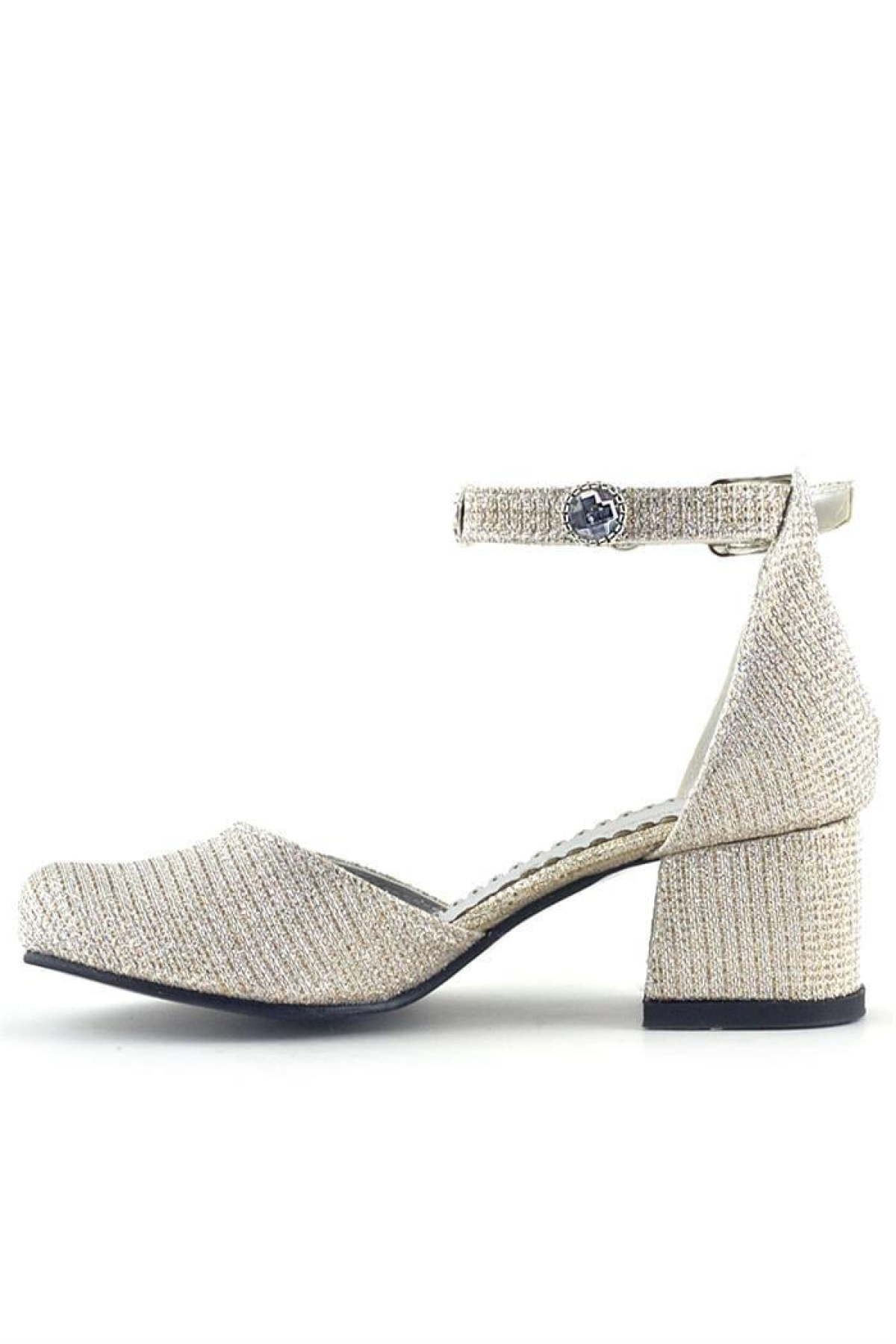 Merida Light Gold Simli Kalın Topuklu Taş Detaylı Kız Çocuk Topuklu Ayakkabı - Görsel 4