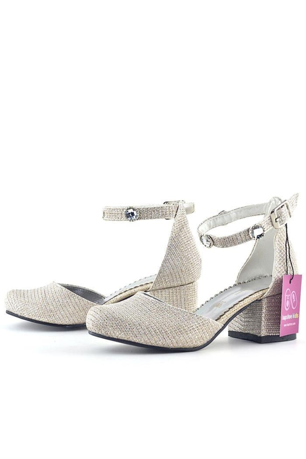 Merida Light Gold Simli Kalın Topuklu Taş Detaylı Kız Çocuk Topuklu Ayakkabı - Görsel 5