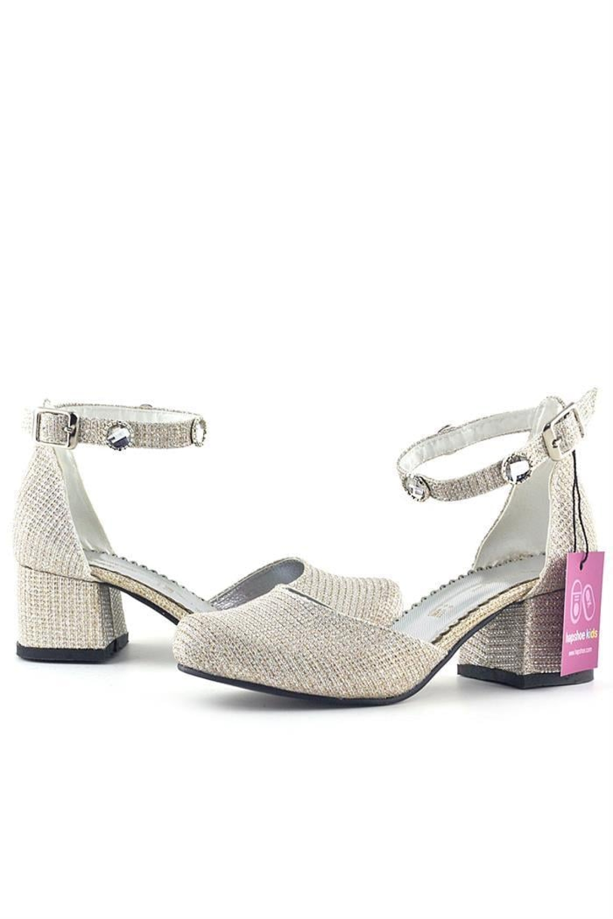 Merida Light Gold Simli Kalın Topuklu Taş Detaylı Kız Çocuk Topuklu Ayakkabı - Görsel 6