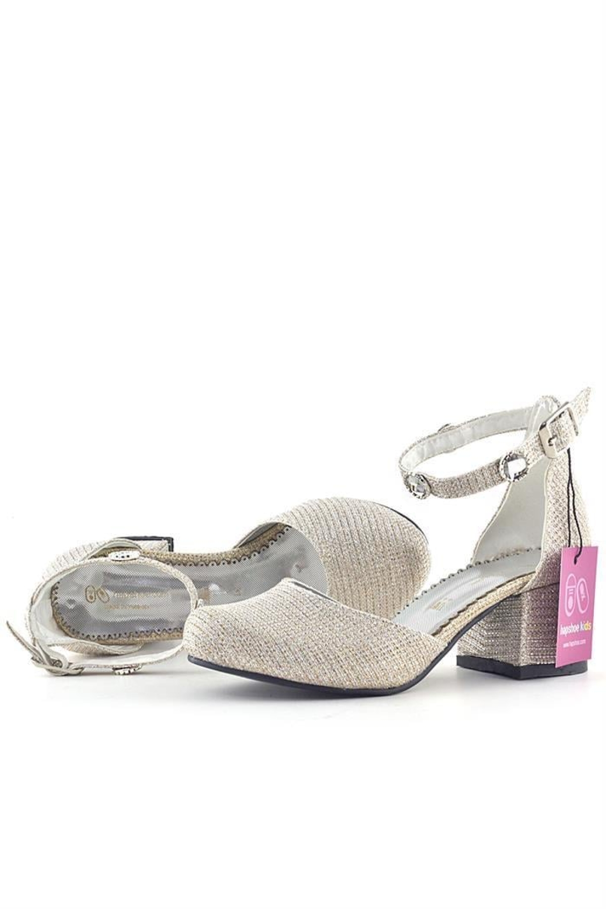 Merida Light Gold Simli Kalın Topuklu Taş Detaylı Kız Çocuk Topuklu Ayakkabı - Görsel 7