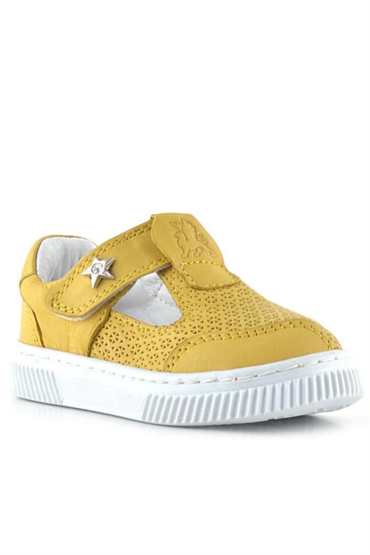 Bheem Hakiki Deri Sarı Cırtlı Yıldız Detaylı Bebek Sandalet - Görsel 2