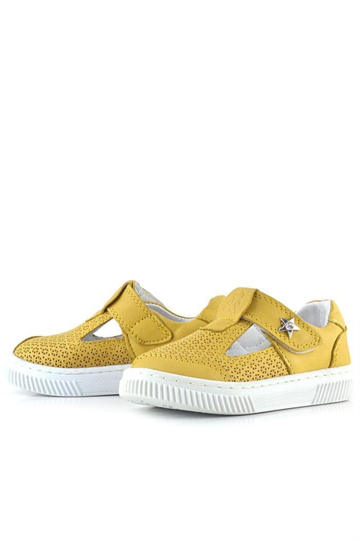 Bheem Hakiki Deri Sarı Cırtlı Yıldız Detaylı Bebek Sandalet - Görsel 7