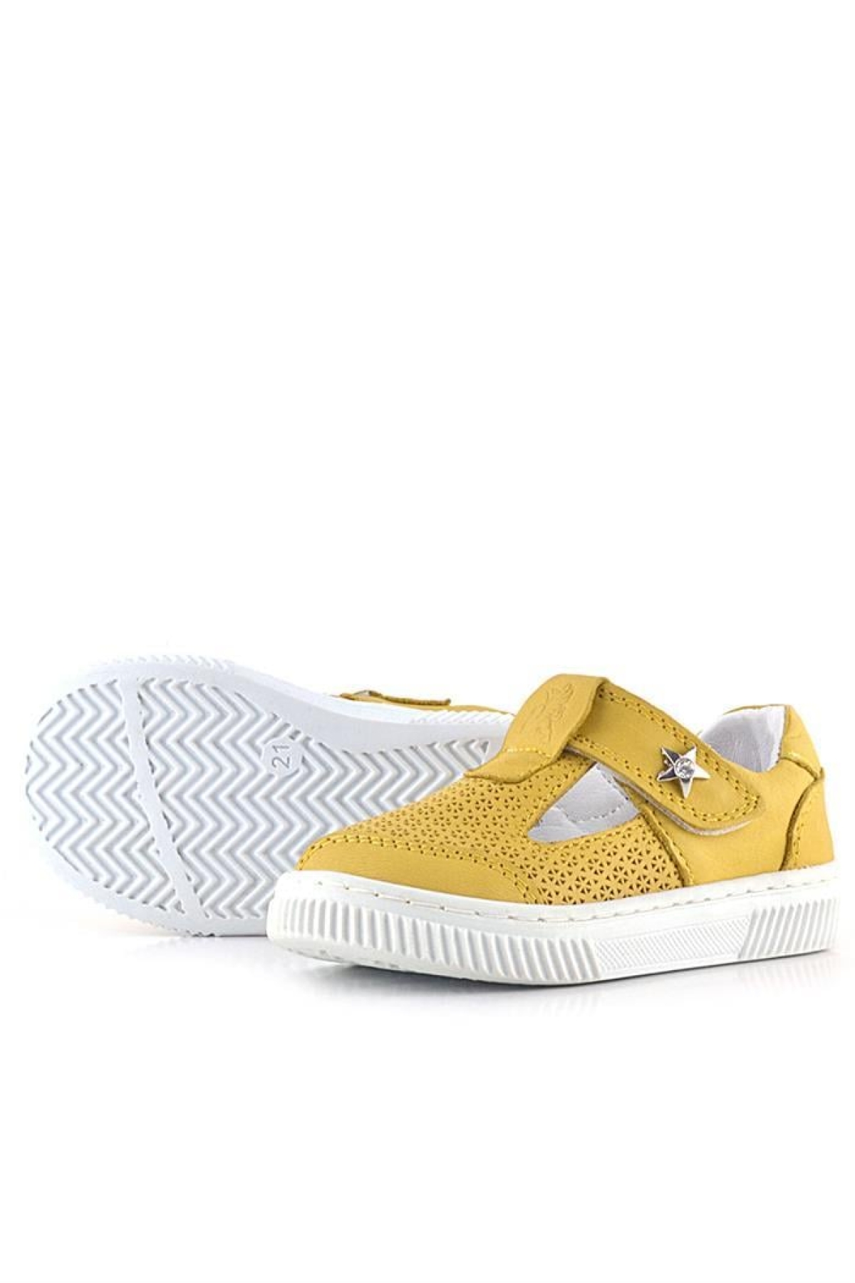 Bheem Hakiki Deri Sarı Cırtlı Yıldız Detaylı Bebek Sandalet - Görsel 8