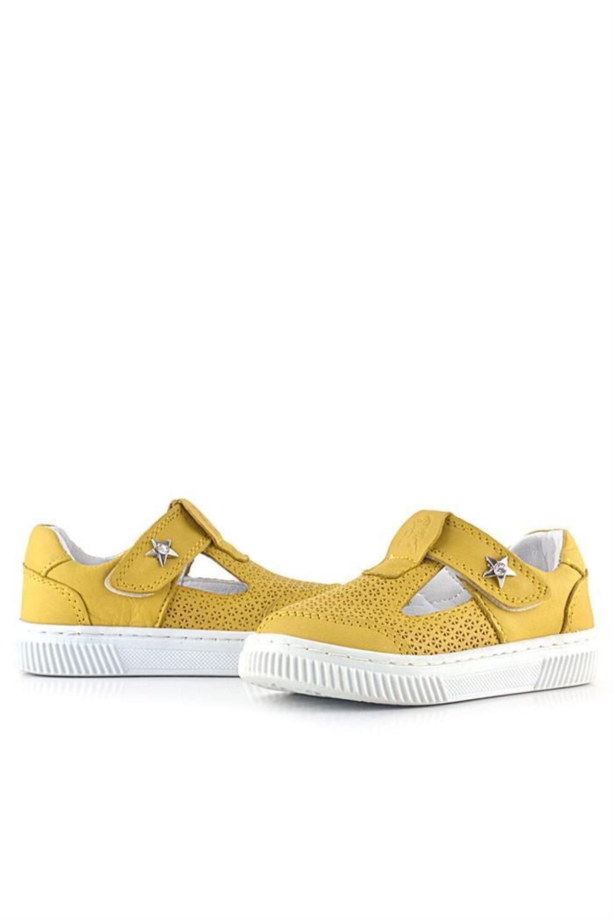 Bheem Hakiki Deri Sarı Cırtlı Yıldız Detaylı Bebek Sandalet - Görsel 9