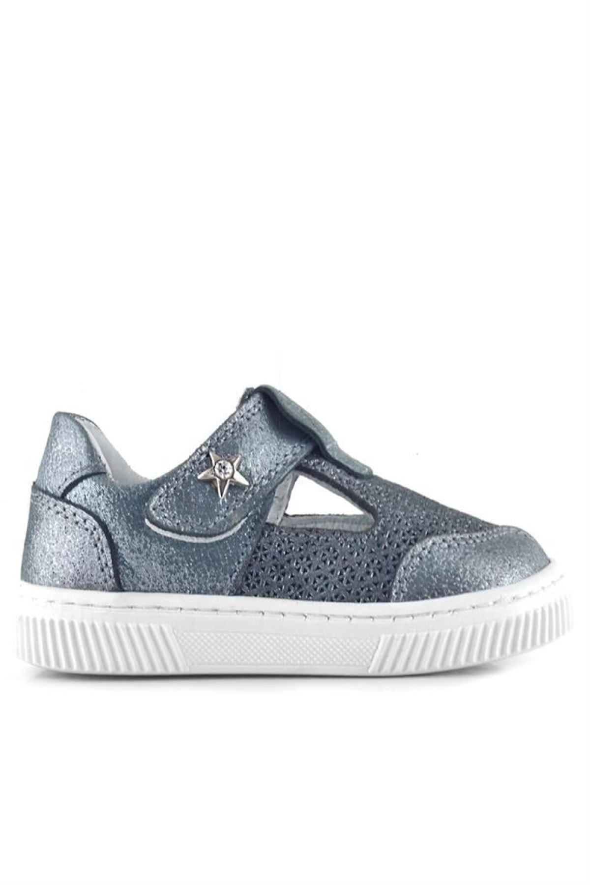Bheem Hakiki Deri Gümüş Simli Cırtlı Yıldız Detaylı Bebek Sandalet - Görsel 4