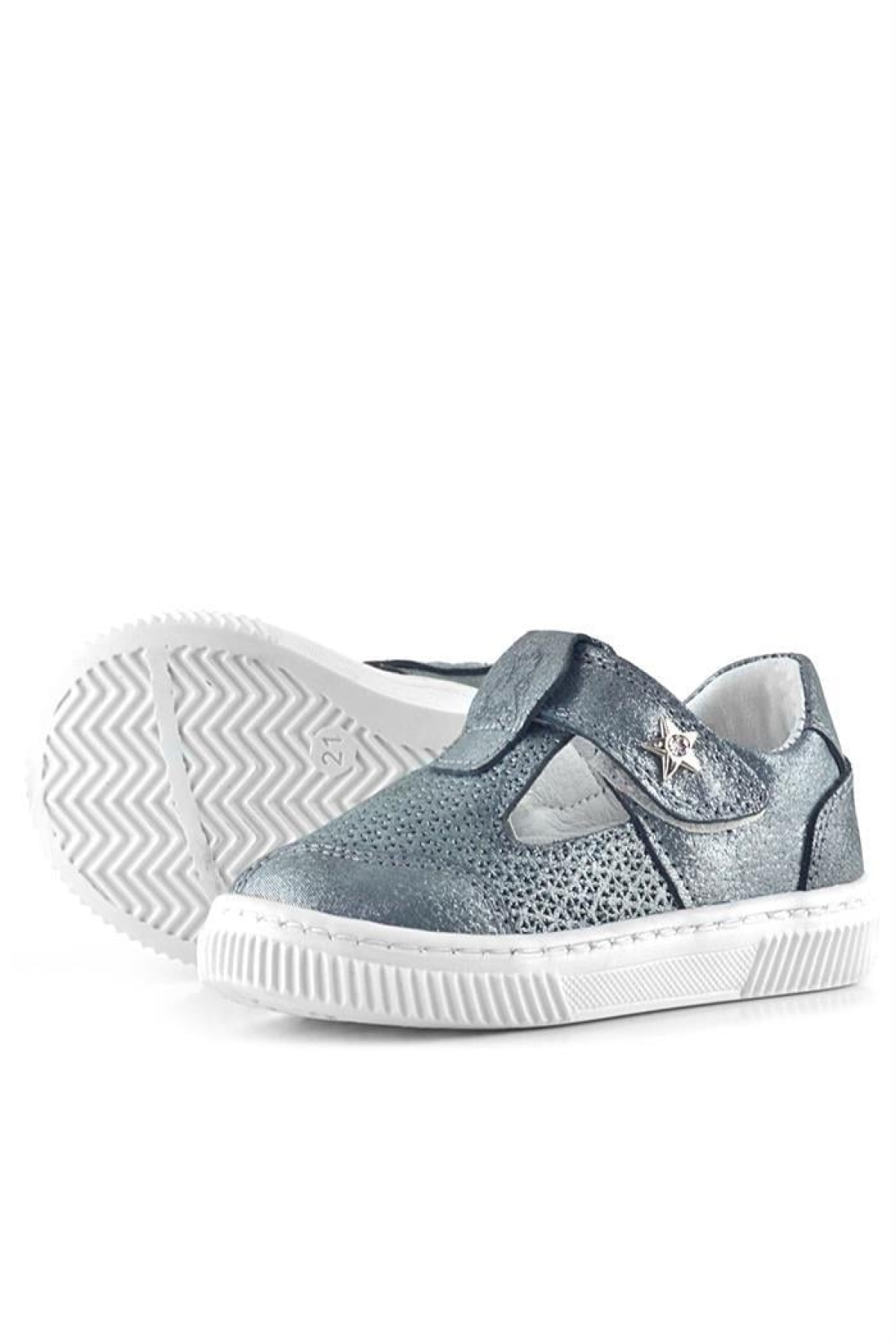 Bheem Hakiki Deri Gümüş Simli Cırtlı Yıldız Detaylı Bebek Sandalet - Görsel 8