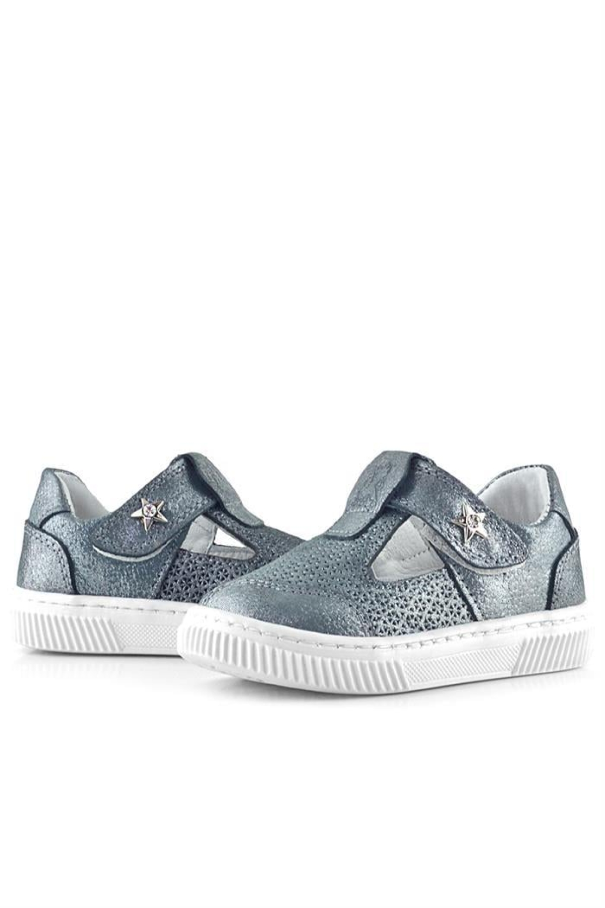 Bheem Hakiki Deri Gümüş Simli Cırtlı Yıldız Detaylı Bebek Sandalet - Görsel 9