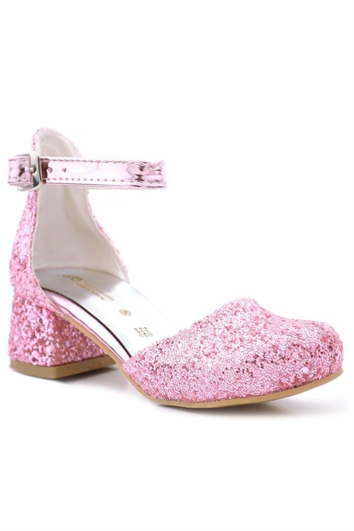 Merida Parlak Pembe Kalın Topuklu Taşlı Kız Çocuk Topuklu Ayakkabı - Görsel 2