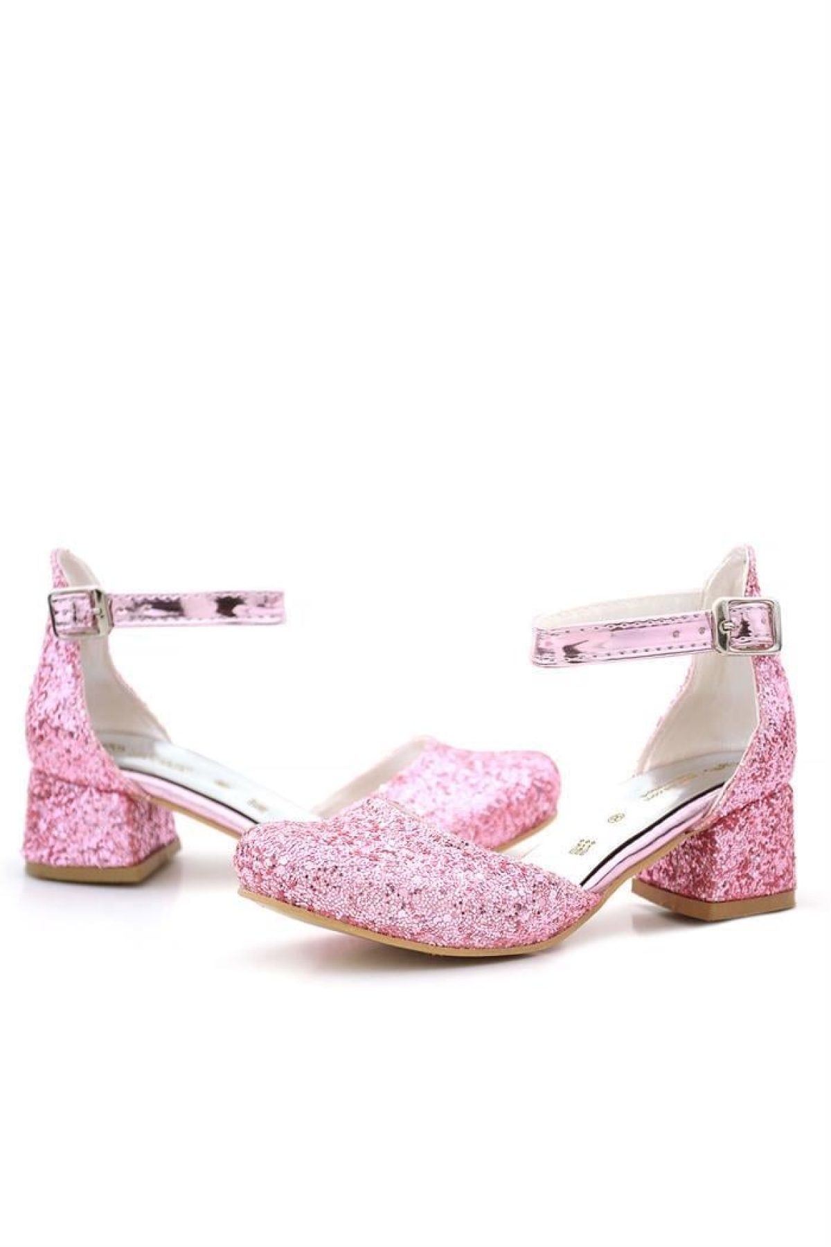 Merida Parlak Pembe Kalın Topuklu Taşlı Kız Çocuk Topuklu Ayakkabı - Görsel 7