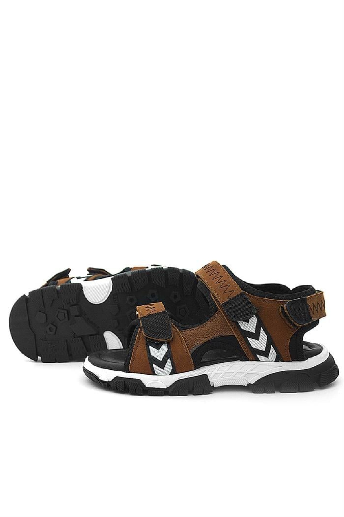 Hakiki Deri Taba Siyah Cırt Cırtlı Erkek Çocuk Sandalet - Görsel 8