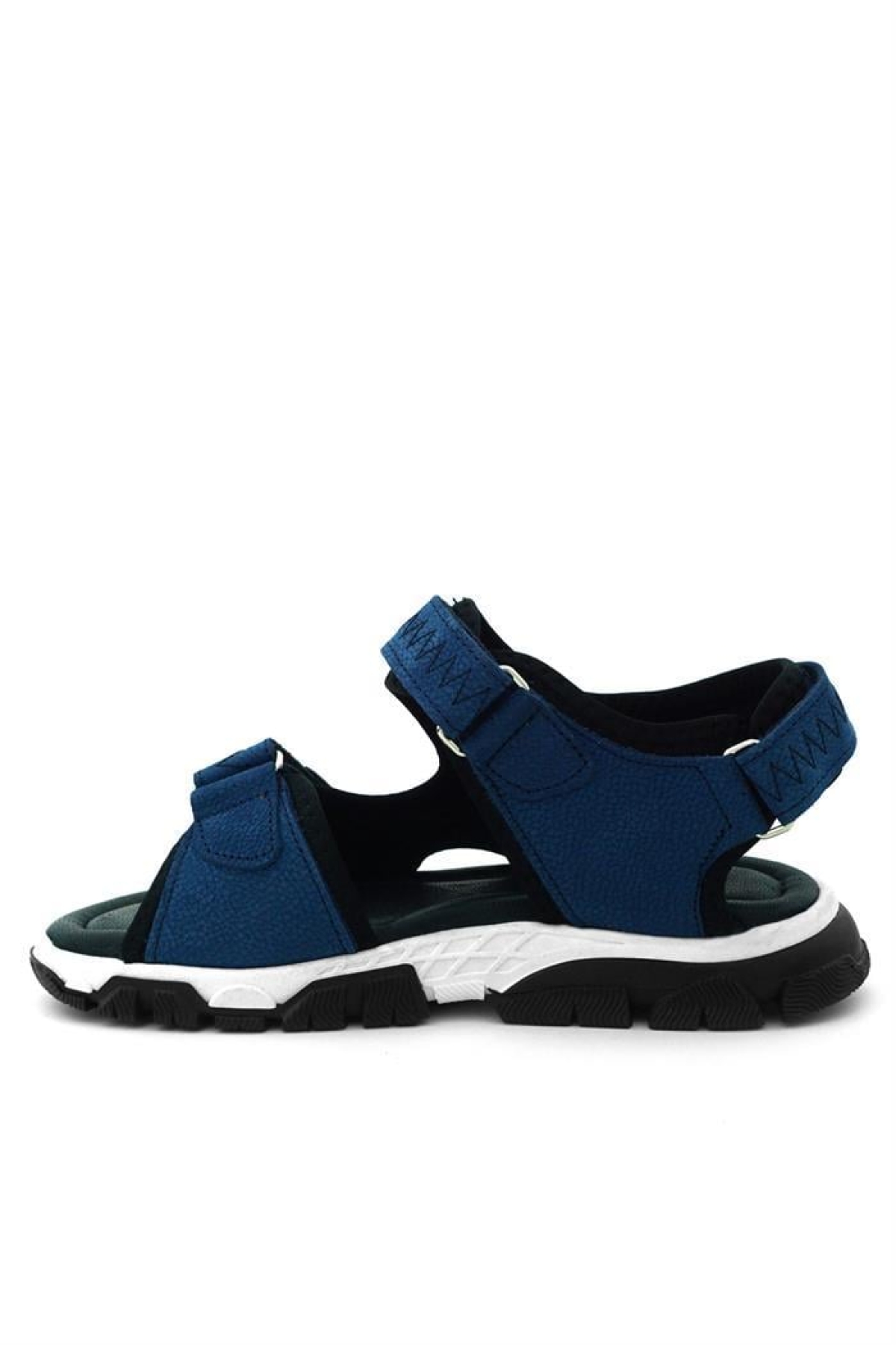 Hakiki Deri Mavi Siyah Cırt Cırtlı Erkek Çocuk Sandalet - Görsel 6