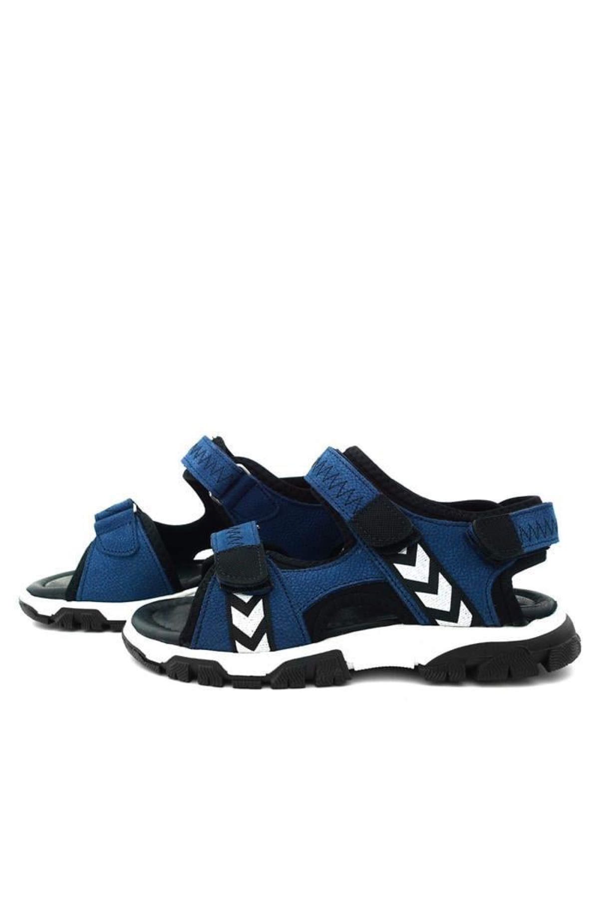 Hakiki Deri Mavi Siyah Cırt Cırtlı Erkek Çocuk Sandalet - Görsel 7