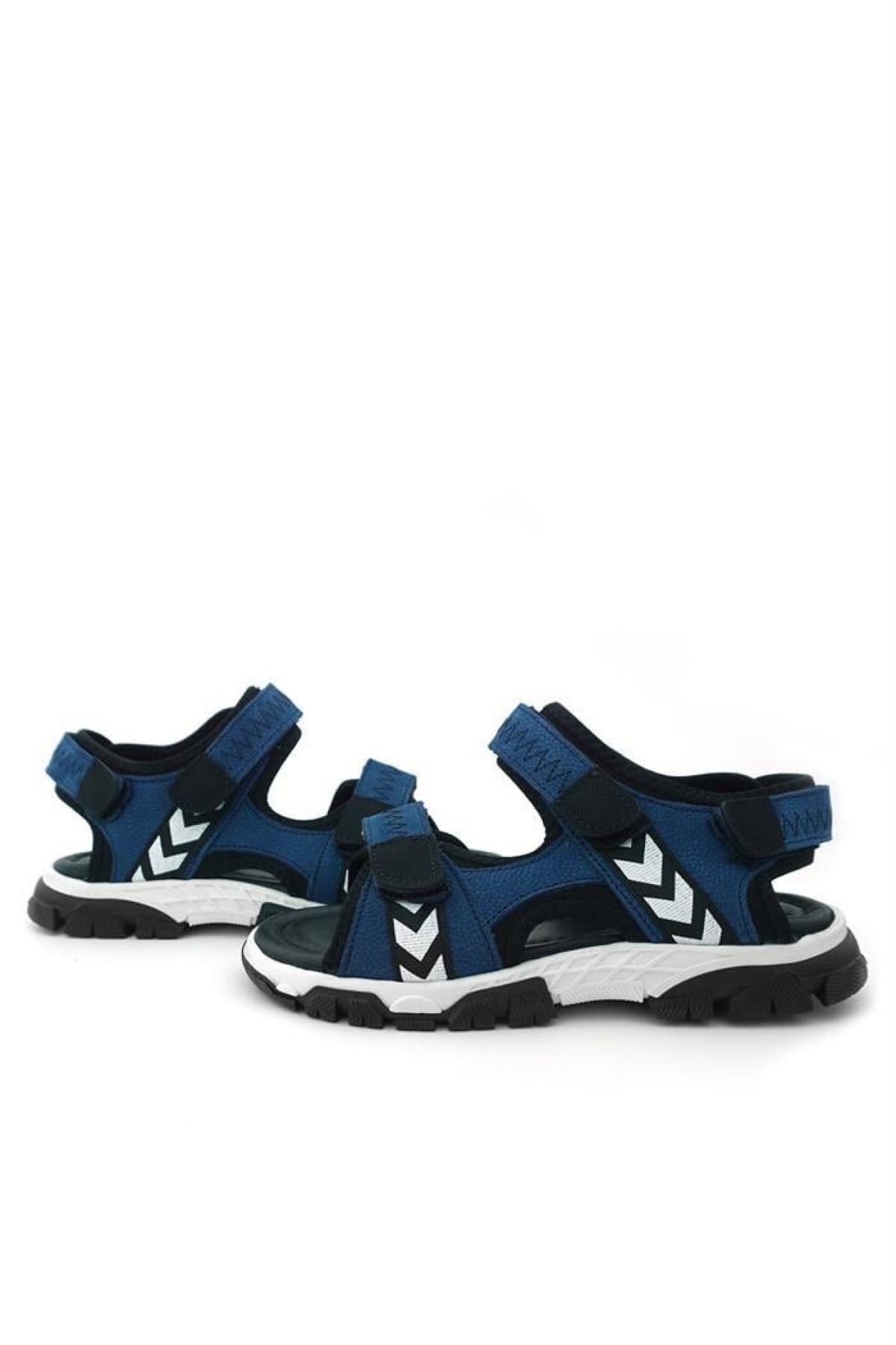 Hakiki Deri Mavi Siyah Cırt Cırtlı Erkek Çocuk Sandalet - Görsel 9
