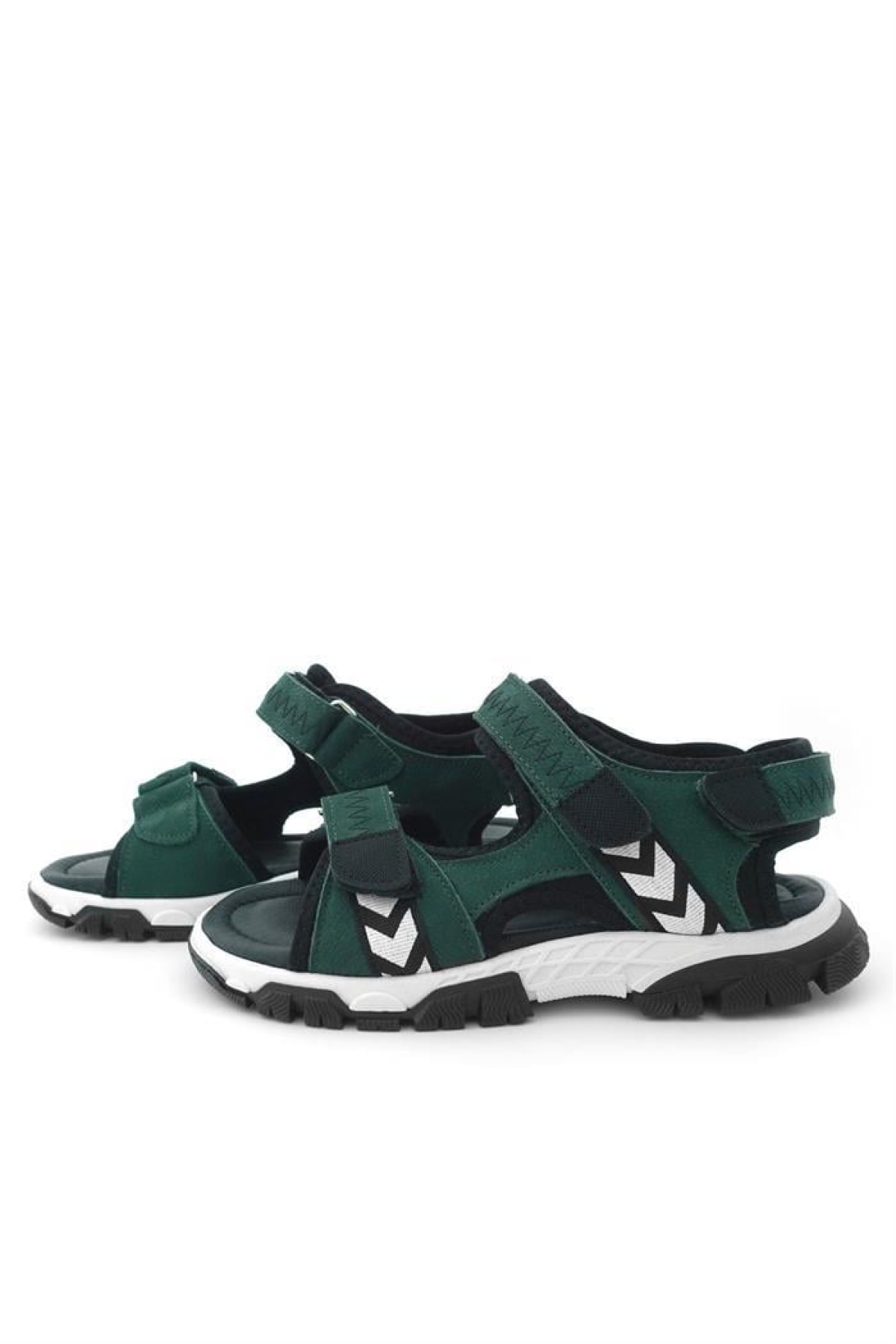 Hakiki Deri Yeşil Siyah Cırt Cırtlı Erkek Çocuk Sandalet - Görsel 6