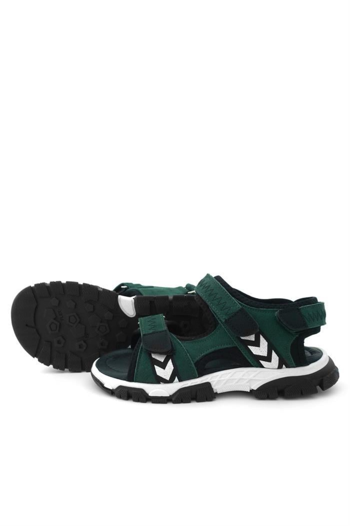 Hakiki Deri Yeşil Siyah Cırt Cırtlı Erkek Çocuk Sandalet - Görsel 7