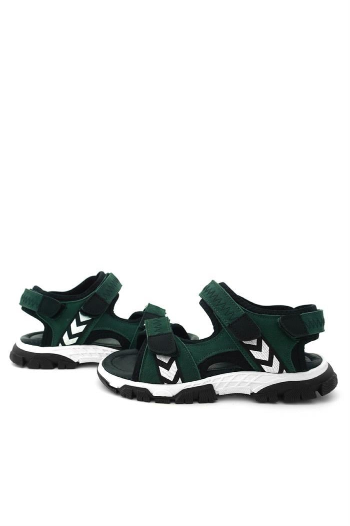 Hakiki Deri Yeşil Siyah Cırt Cırtlı Erkek Çocuk Sandalet - Görsel 8
