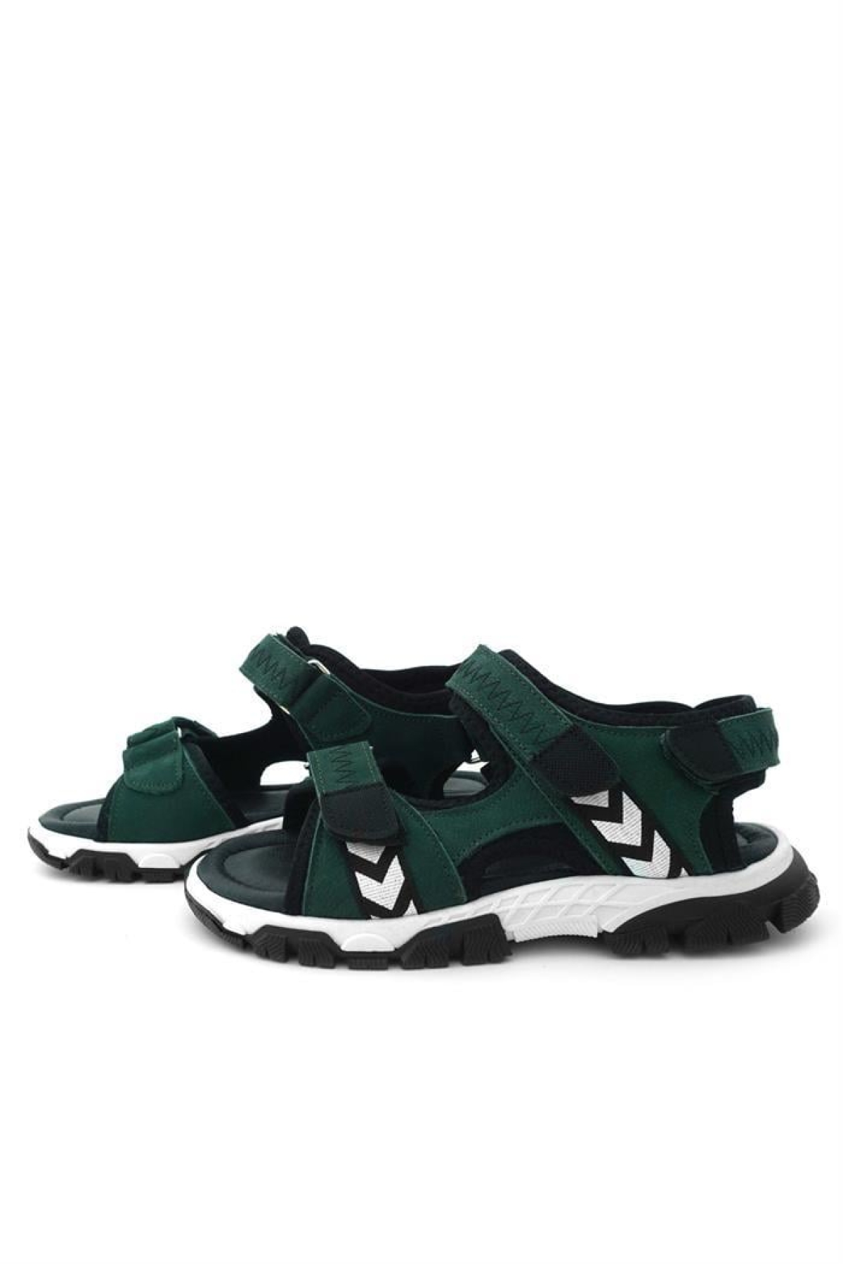Hakiki Deri Yeşil Siyah Cırt Cırtlı Erkek Çocuk Sandalet - Görsel 9