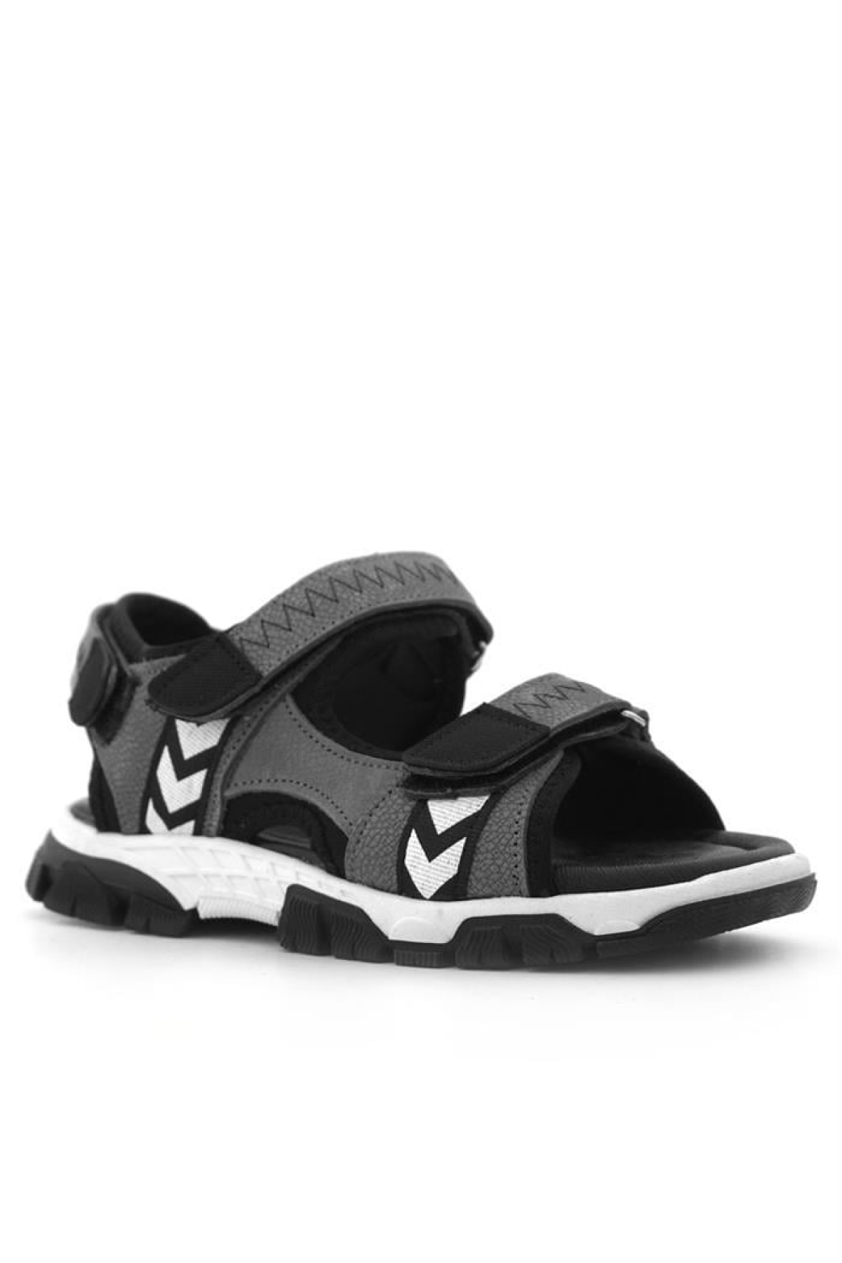 Hakiki Deri Gri Siyah Cırt Cırtlı Erkek Çocuk Sandalet - Görsel 3