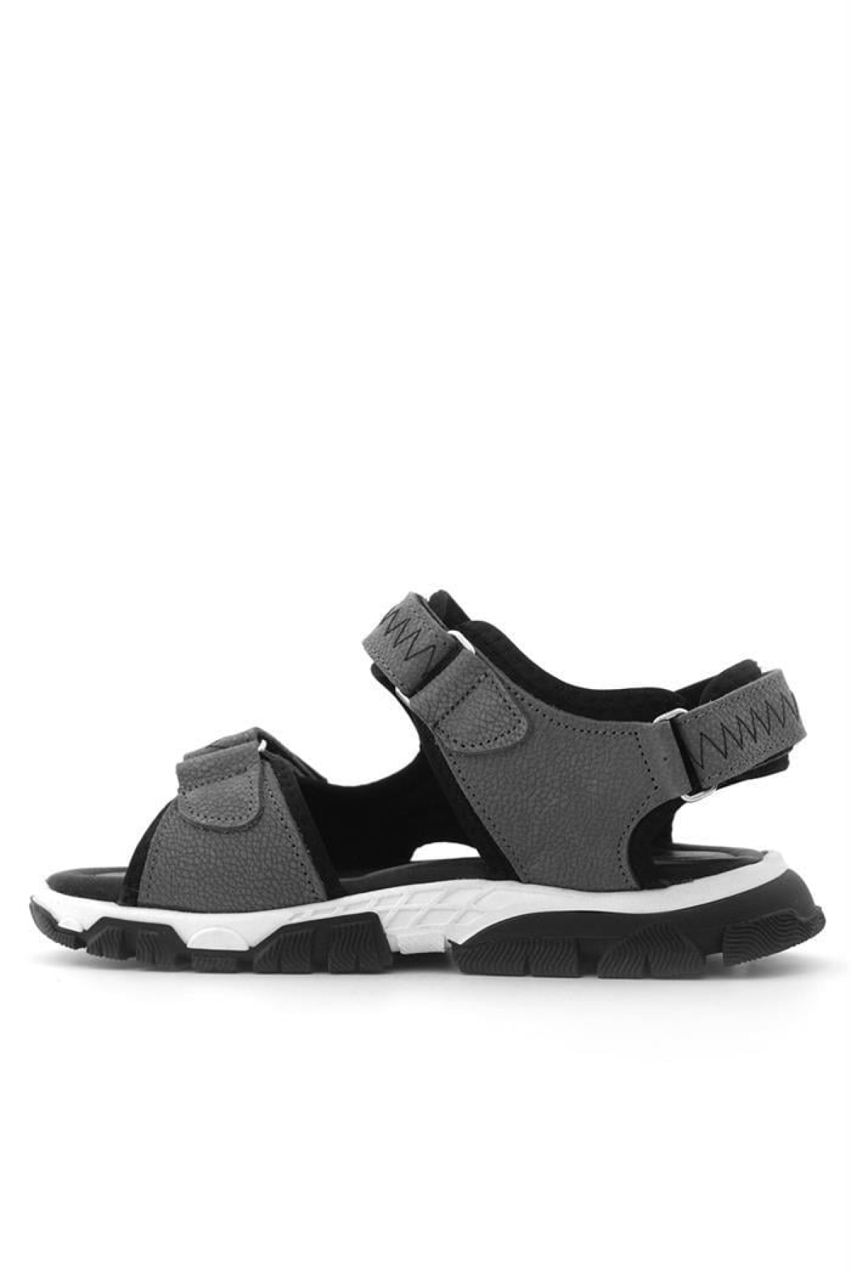 Hakiki Deri Gri Siyah Cırt Cırtlı Erkek Çocuk Sandalet - Görsel 6