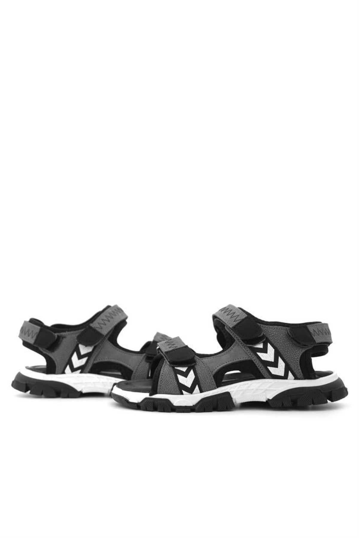 Hakiki Deri Gri Siyah Cırt Cırtlı Erkek Çocuk Sandalet - Görsel 9