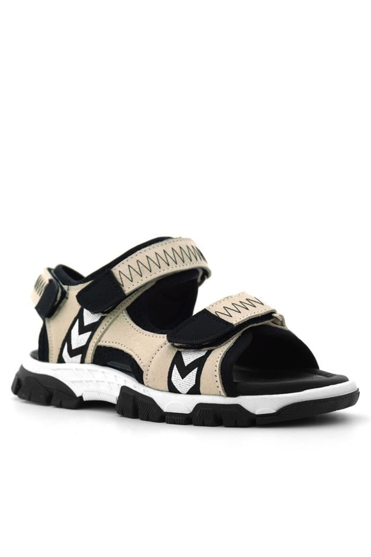 Hakiki Deri Bej Siyah Cırt Cırtlı Erkek Çocuk Sandalet - Görsel 3