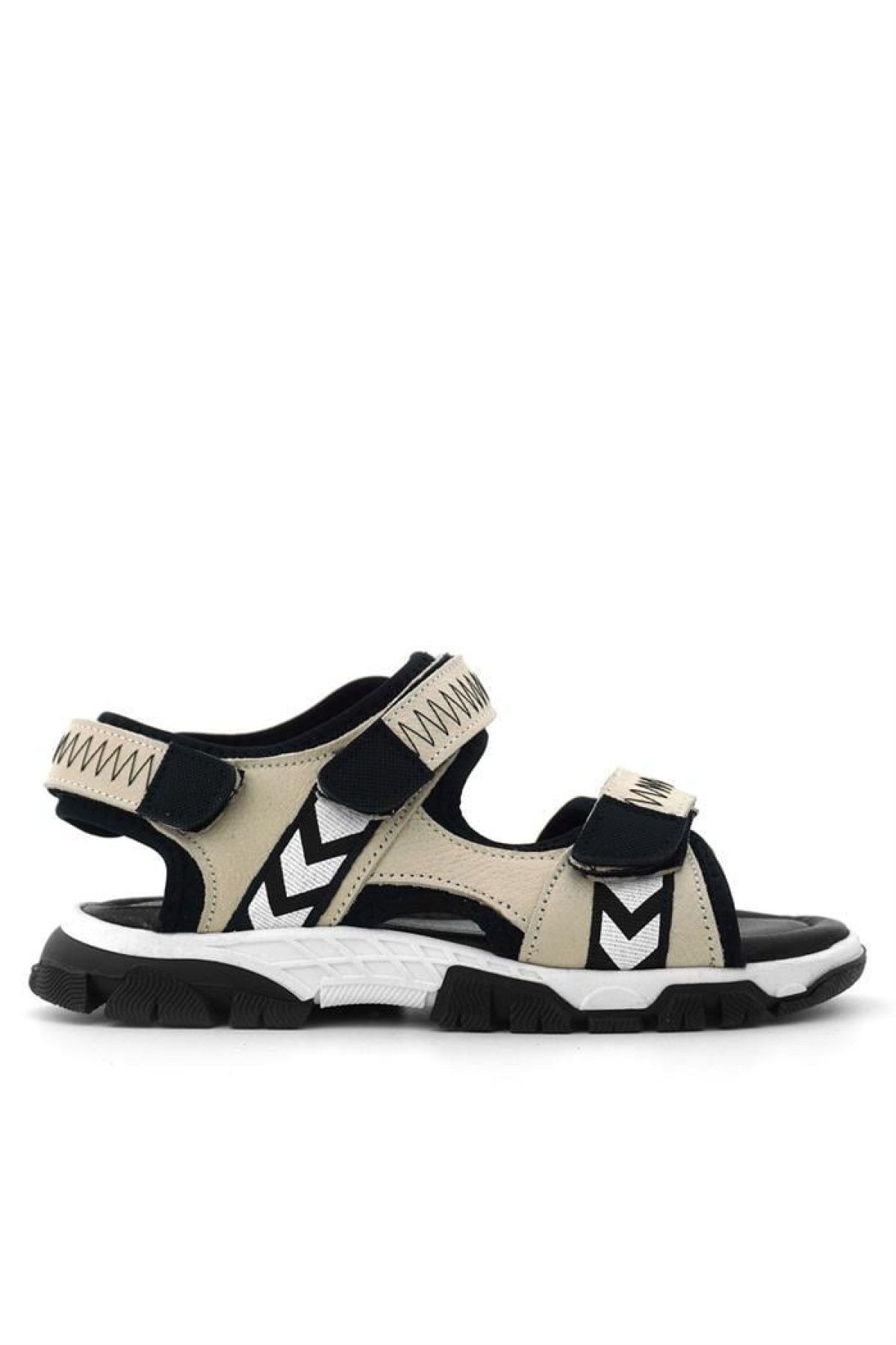 Hakiki Deri Bej Siyah Cırt Cırtlı Erkek Çocuk Sandalet - Görsel 4