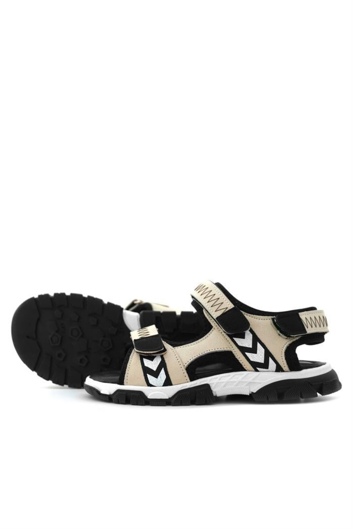 Hakiki Deri Bej Siyah Cırt Cırtlı Erkek Çocuk Sandalet - Görsel 8