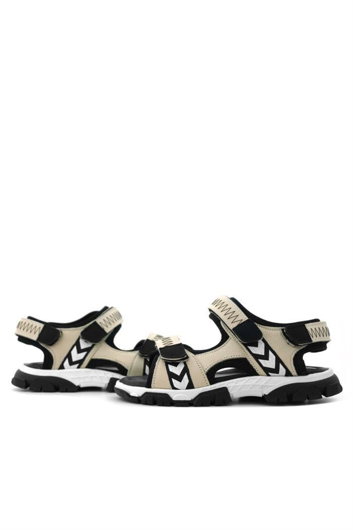 Hakiki Deri Bej Siyah Cırt Cırtlı Erkek Çocuk Sandalet - Görsel 9