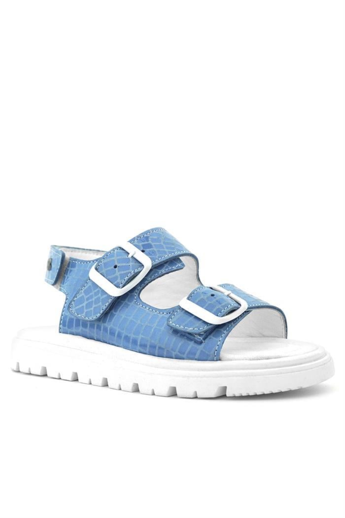 Hakiki Deri Mavi Desenli Tokalı Kız Çocuk Sandalet - Görsel 2