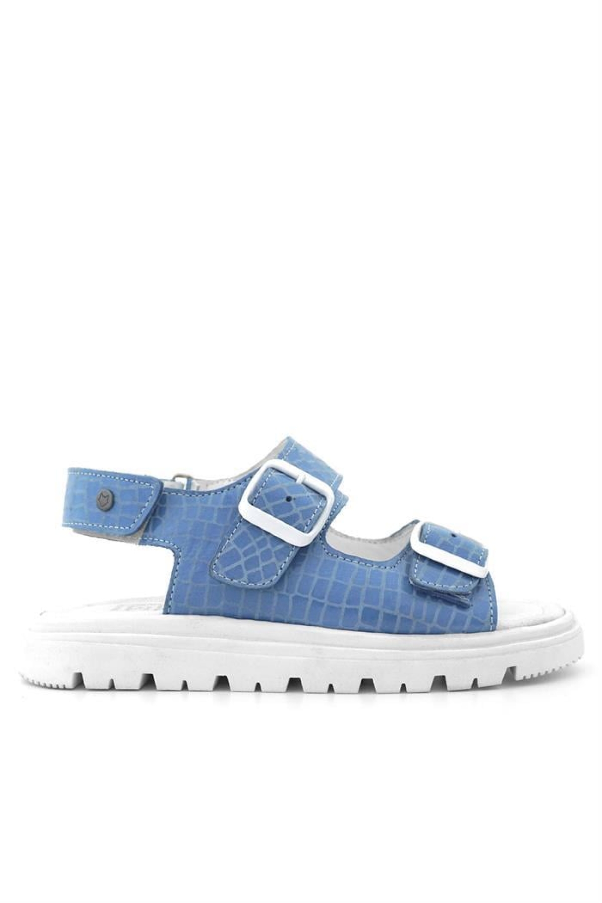 Hakiki Deri Mavi Desenli Tokalı Kız Çocuk Sandalet - Görsel 4