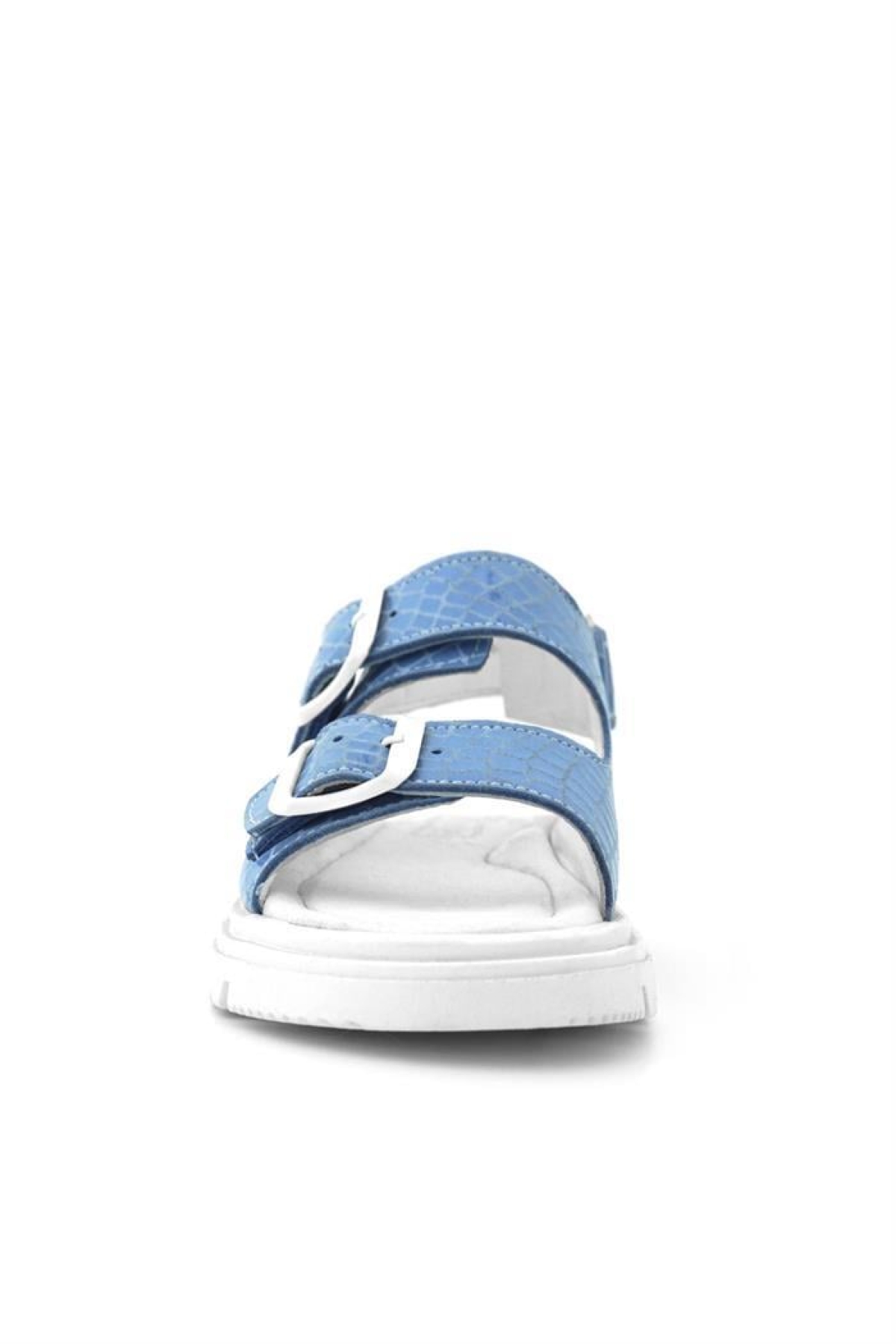 Hakiki Deri Mavi Desenli Tokalı Kız Çocuk Sandalet - Görsel 5