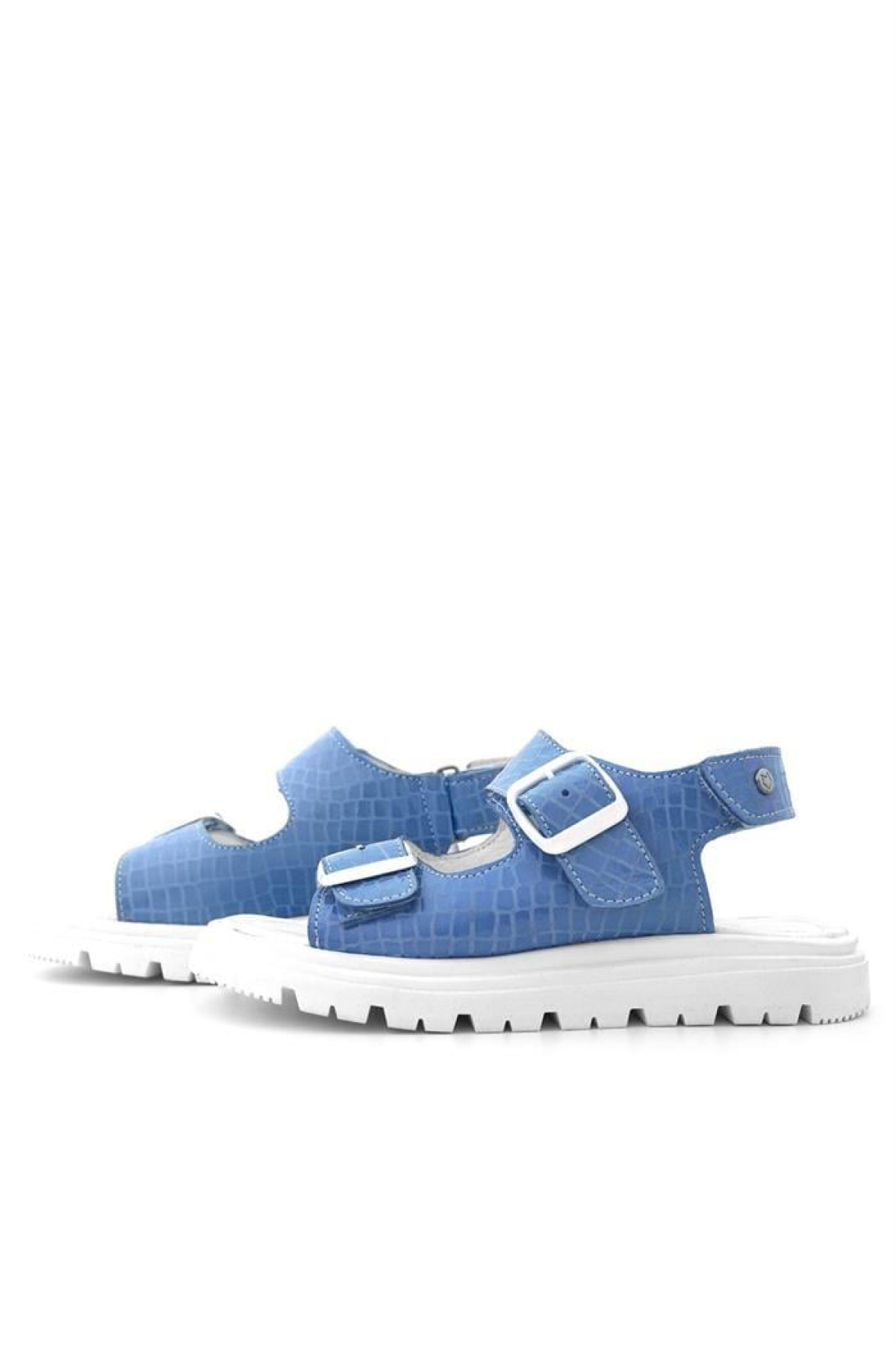 Hakiki Deri Mavi Desenli Tokalı Kız Çocuk Sandalet - Görsel 7
